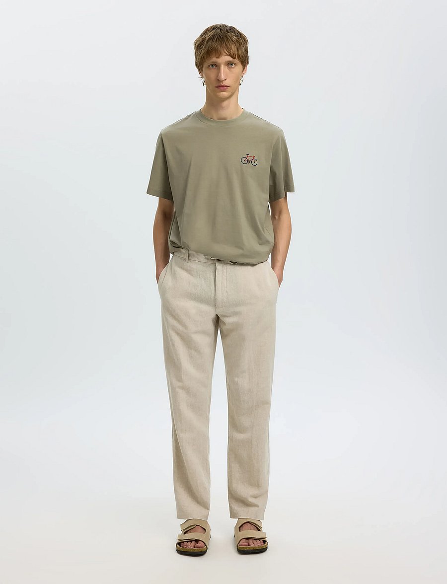 Selected - SLHREG-RIPLEY SS EMB TEE EX - kurzärmelige t-shirts - vetiver - 5