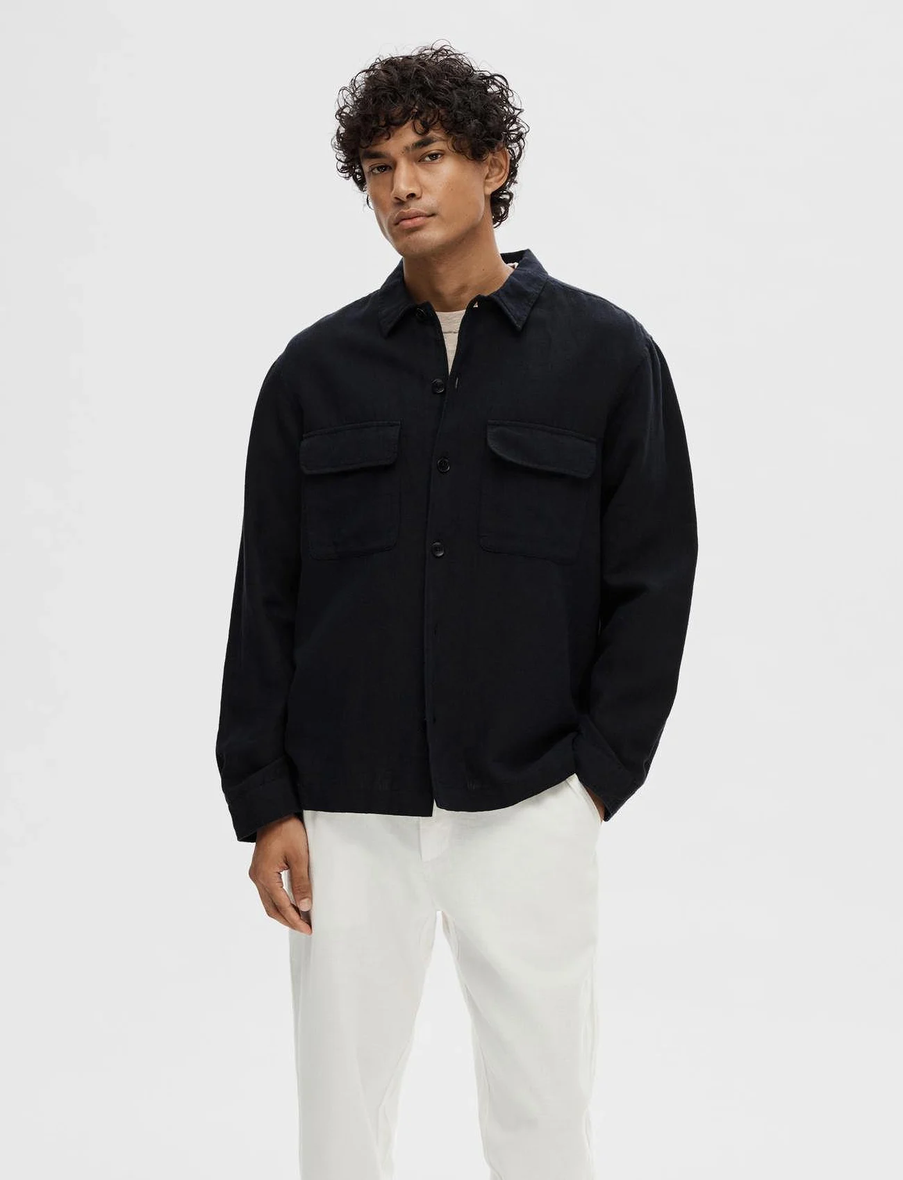 Selected Homme - SLHMADS-LINEN OVERSHIRT LS NOOS - mænd - sky captain - 1