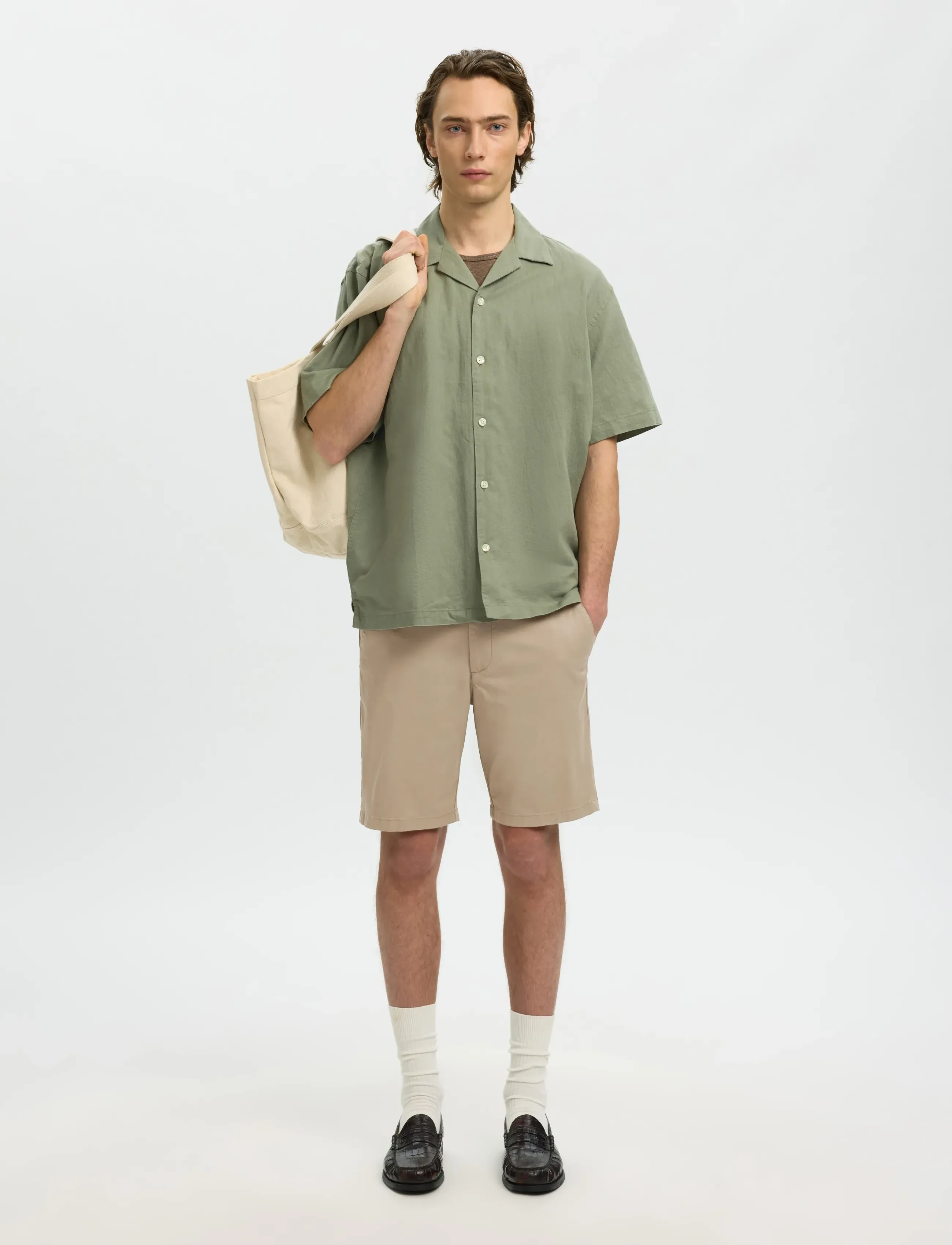Selected - SLMSLIM-MILES FLEX SHORTS NOOS - chino lühikesed püksid - greige - 5