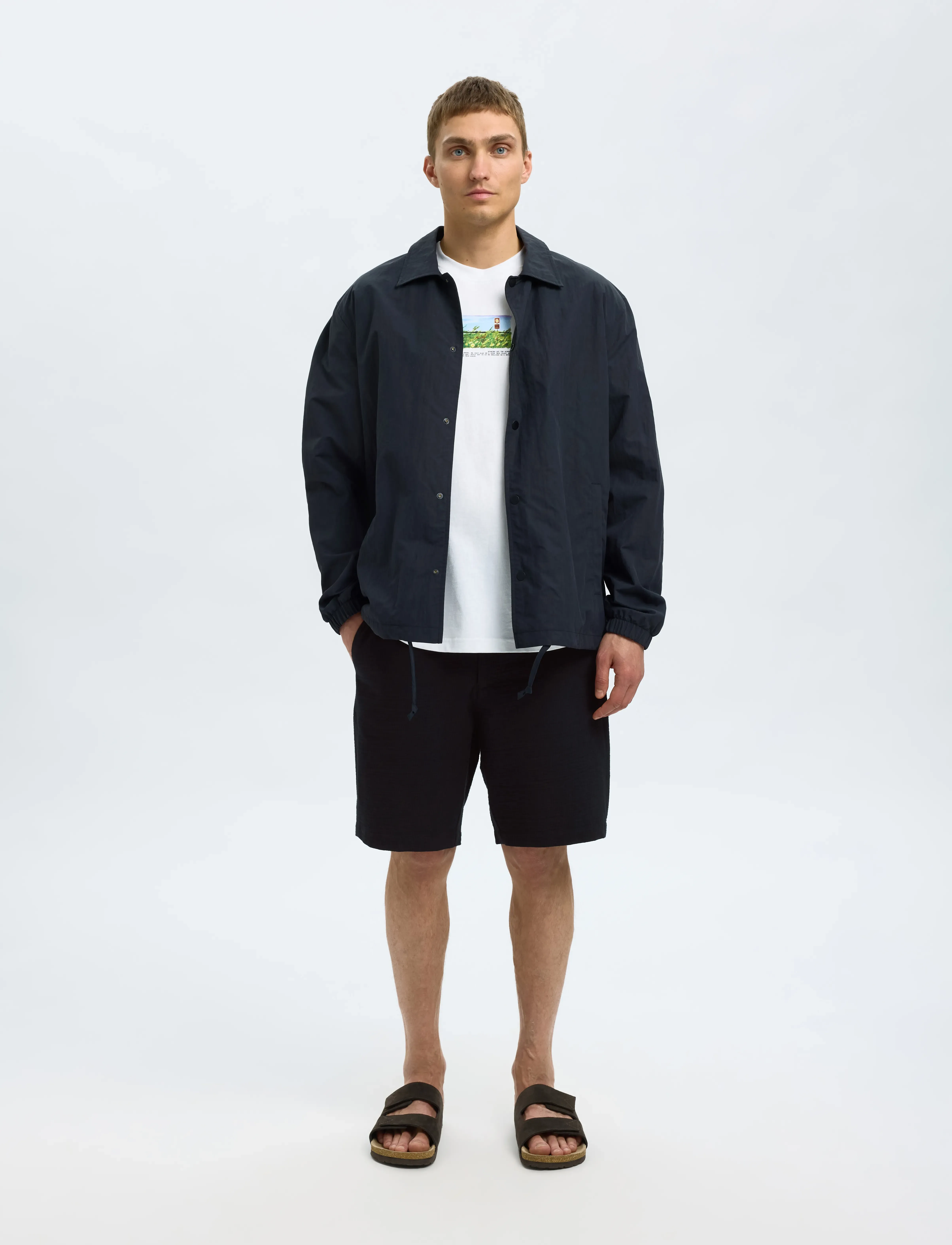 Selected - SLHREGULAR-KARL SEERSUCKER SHORTS NOOS - casual shorts - black - 4