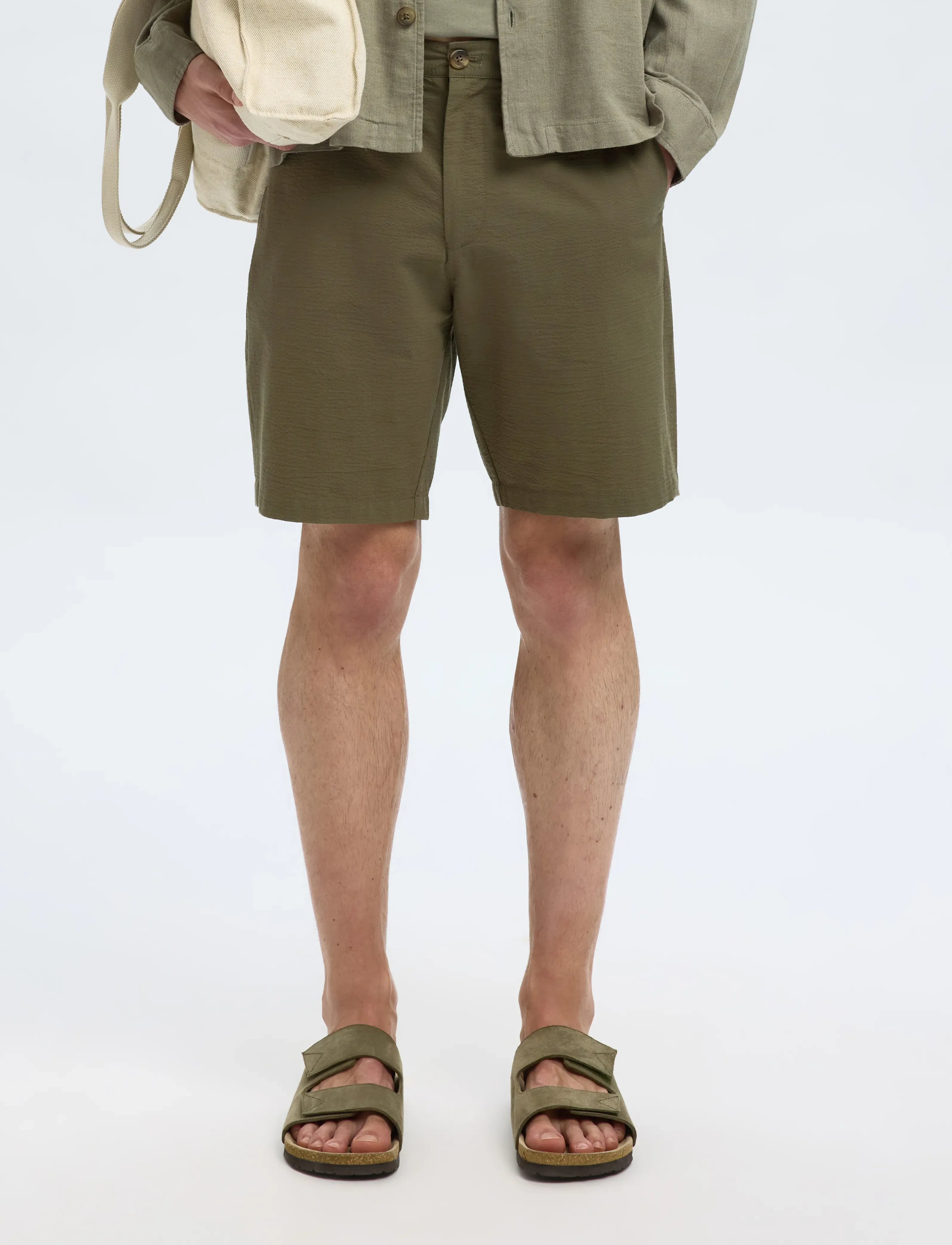 Selected Slhregular-Karl Seersucker Shorts Noos, L, Shorts, Grün - Casual, Männerswear