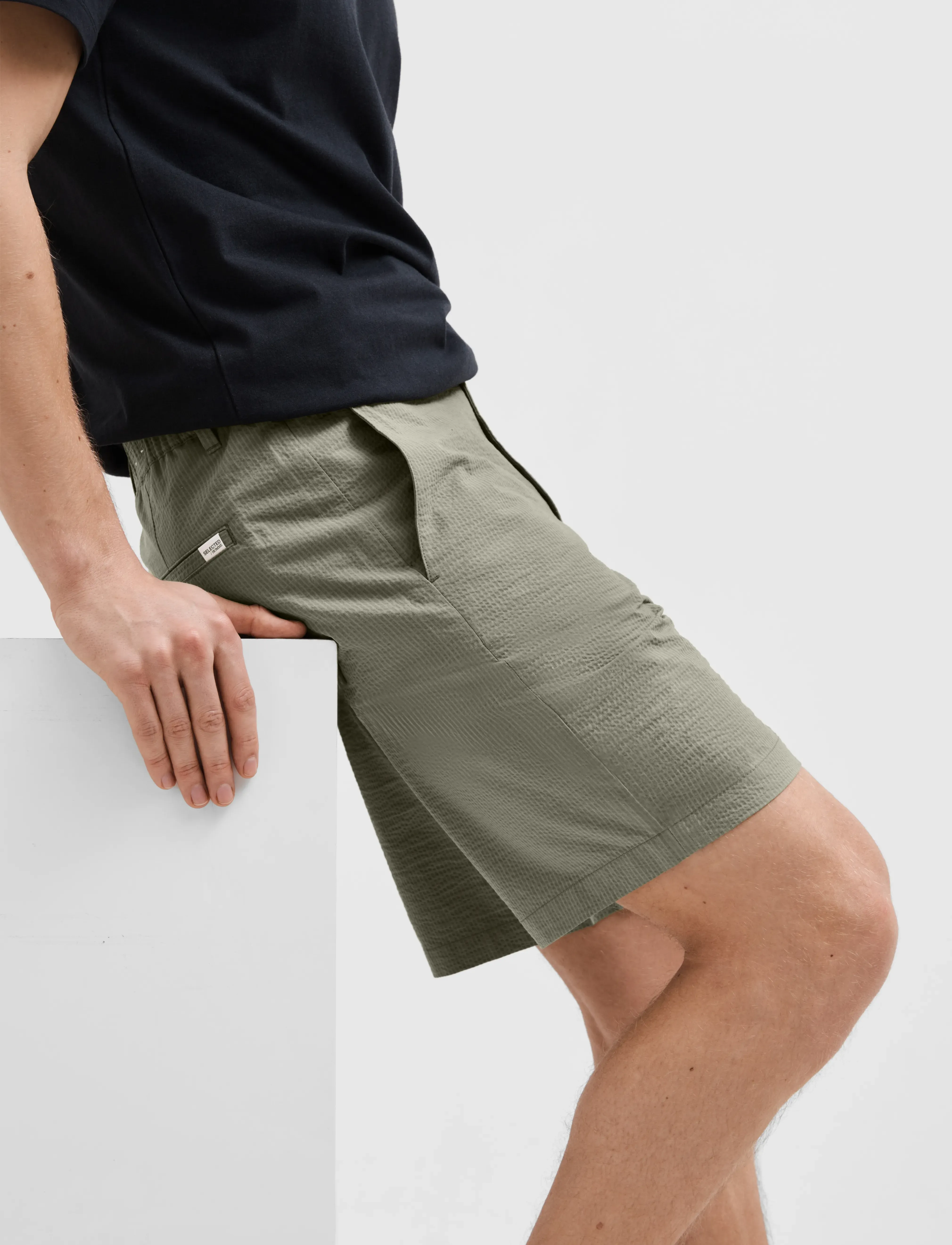 Selected - SLHREGULAR-KARL SEERSUCKER SHORTS NOOS - laveste priser - vetiver - 3