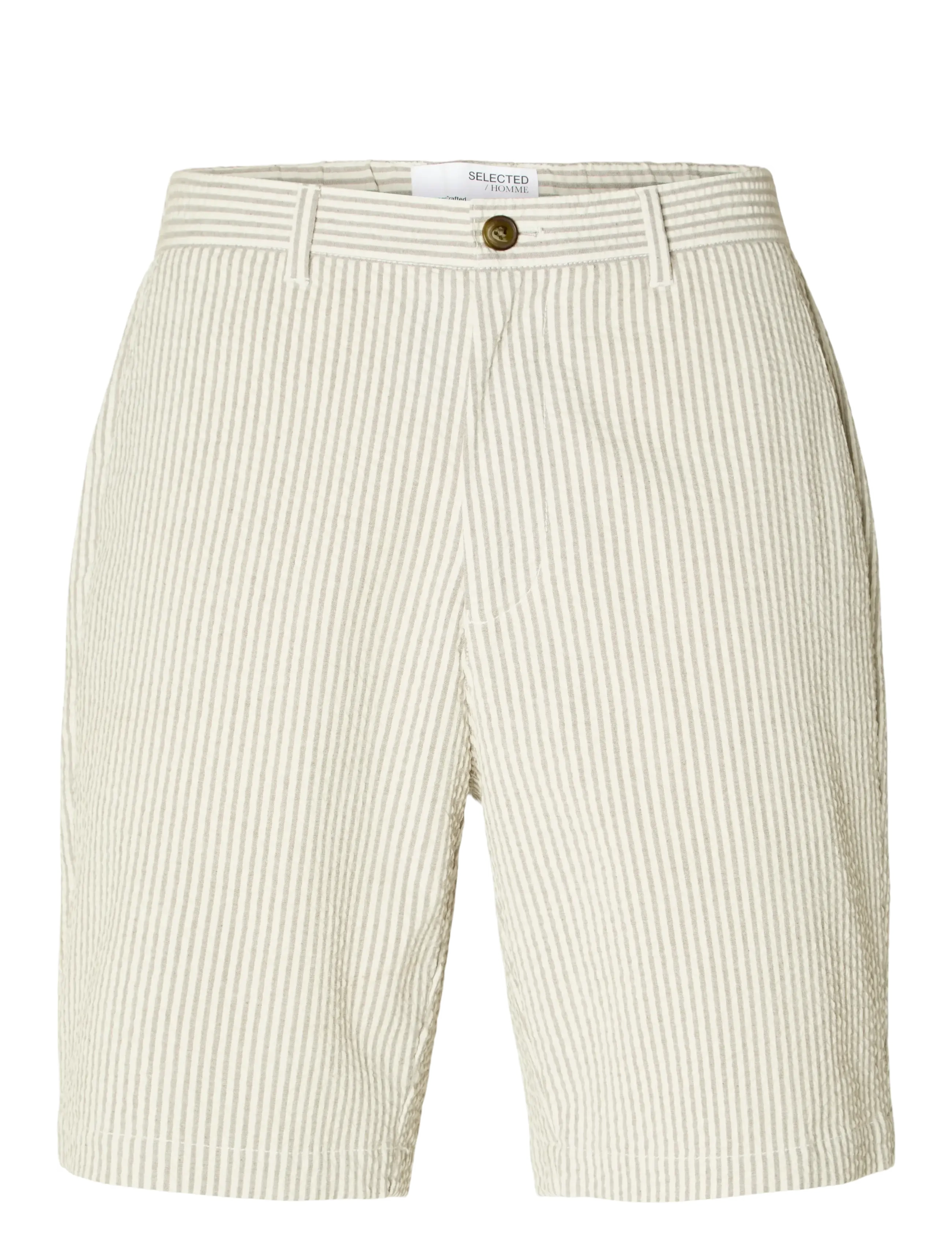 Selected SLHREGULAR-KARL SEERSUCKER SHORTS NOOS - Shorts - VETIVER / cream