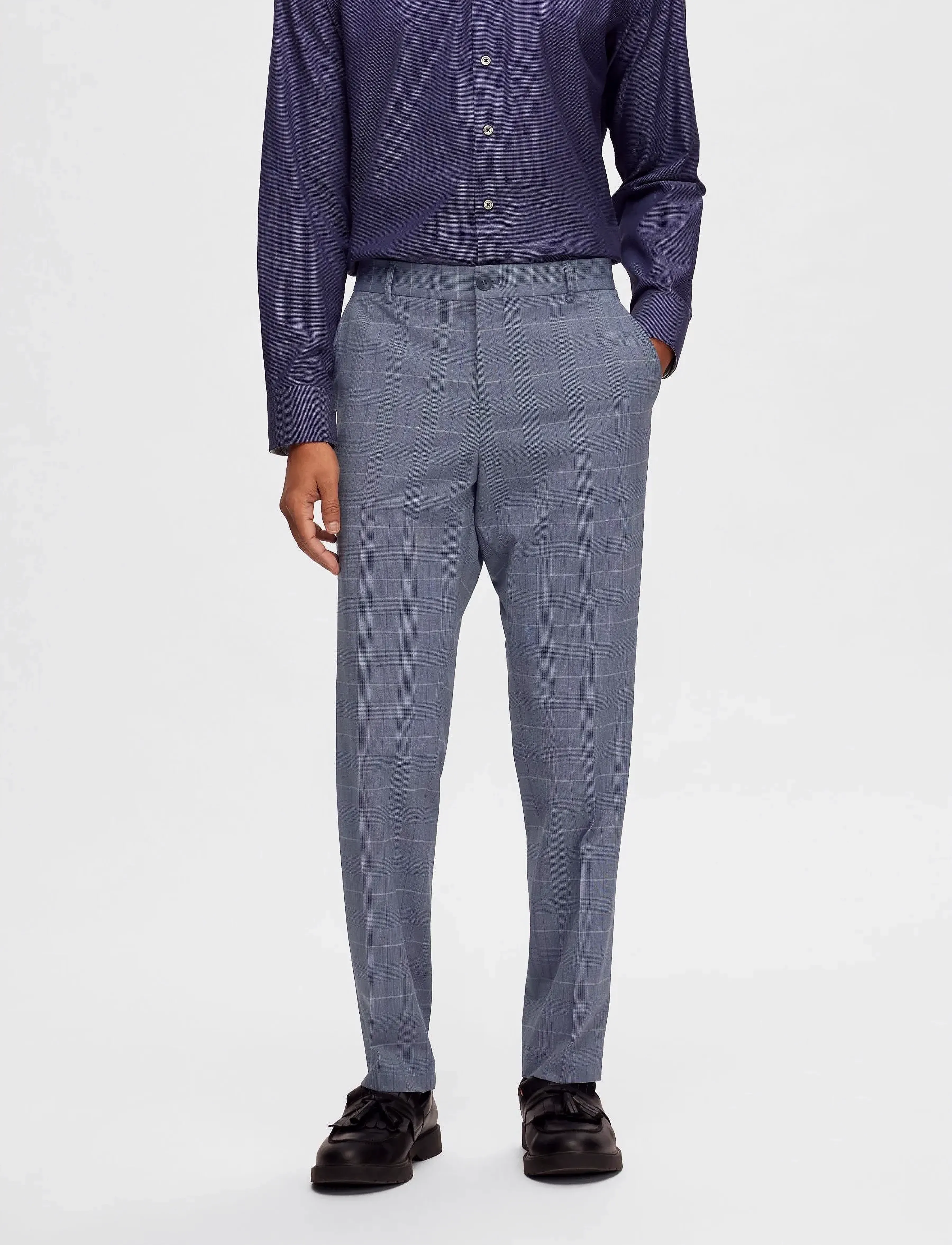 Selected - SLHSLIM-LIAM BLUE CHECK TRS FLEX - blue shadow - 3