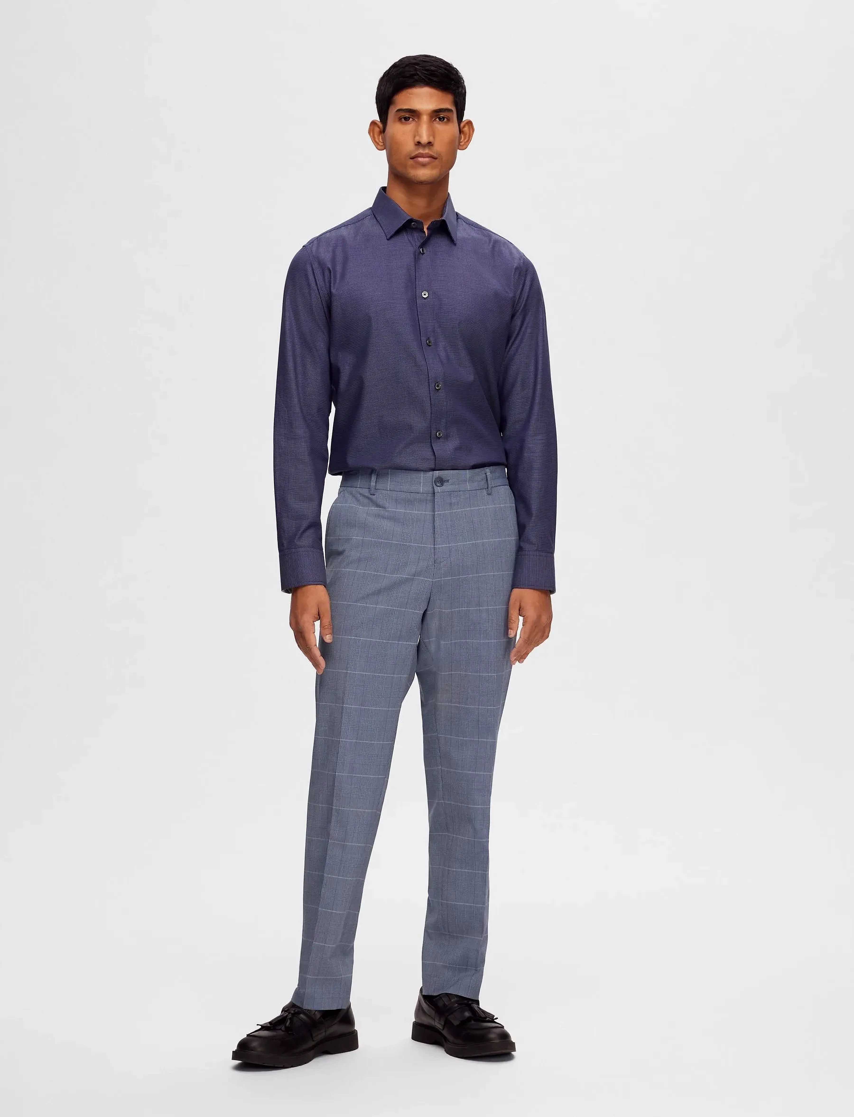 Selected - SLHSLIM-LIAM BLUE CHECK TRS FLEX - blue shadow - 5