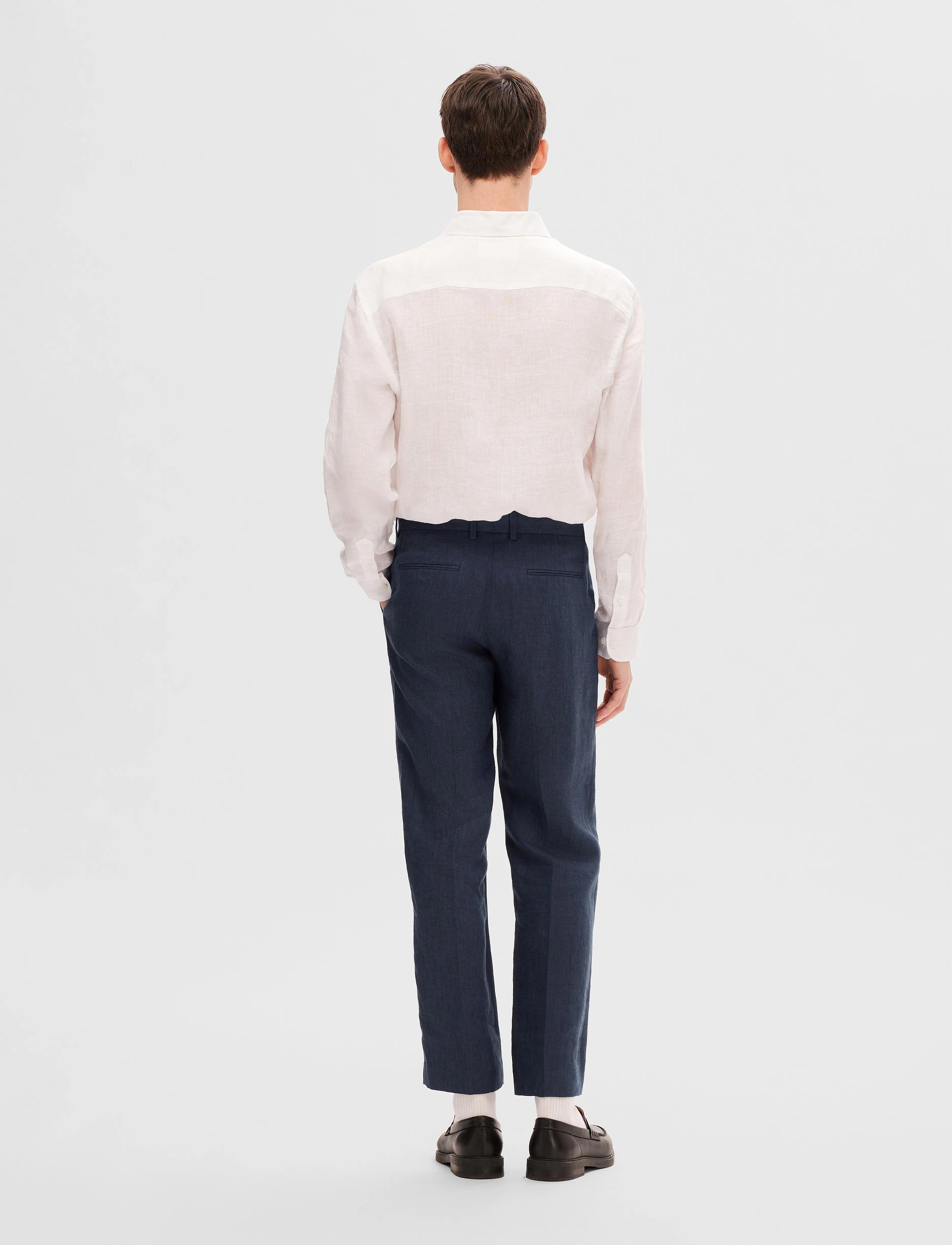Selected - SLHREGULAR-WILL LINEN TRS NOOS - hørbukser - navy blazer - 2