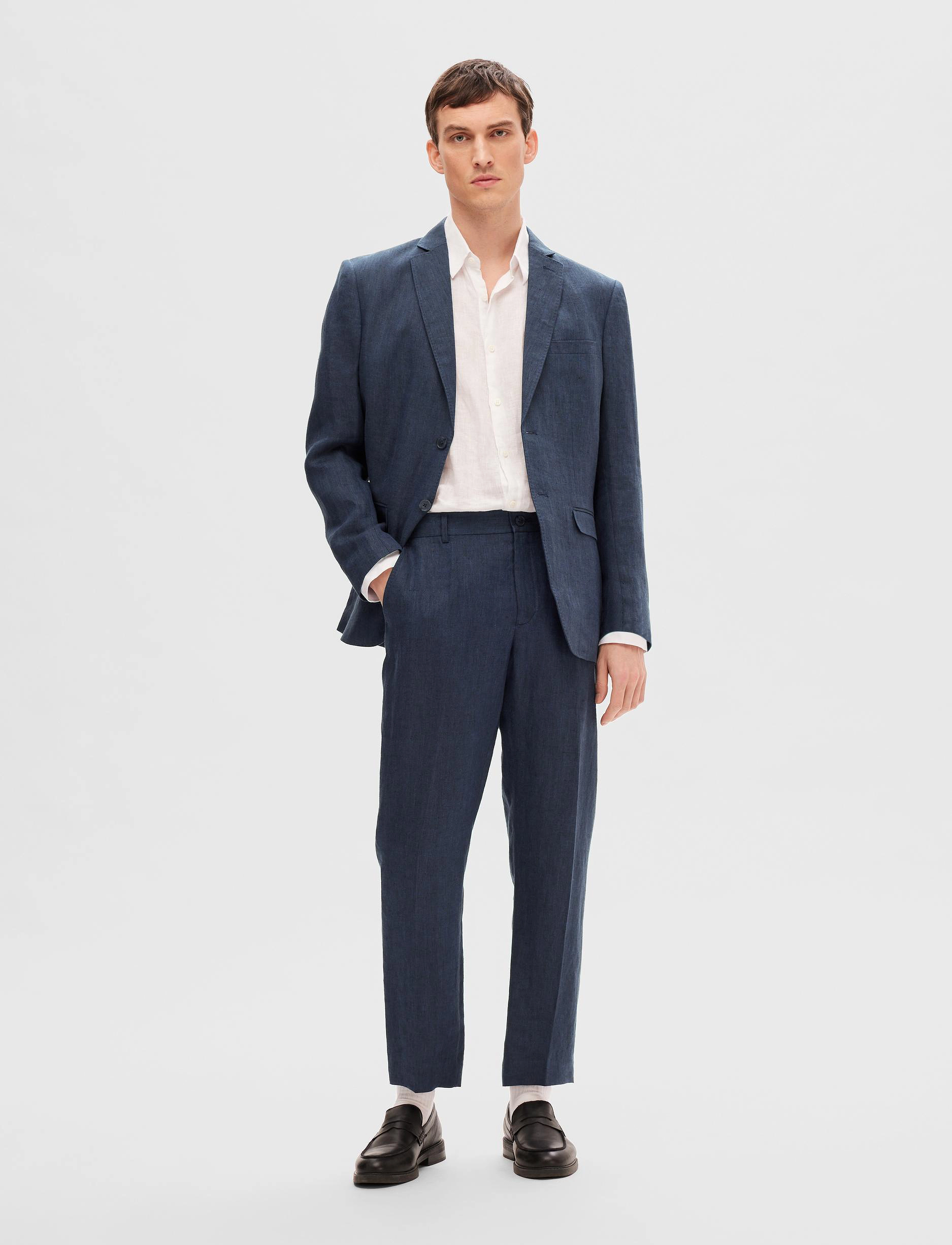 Selected - SLHREGULAR-WILL LINEN TRS NOOS - hørbukser - navy blazer - 3