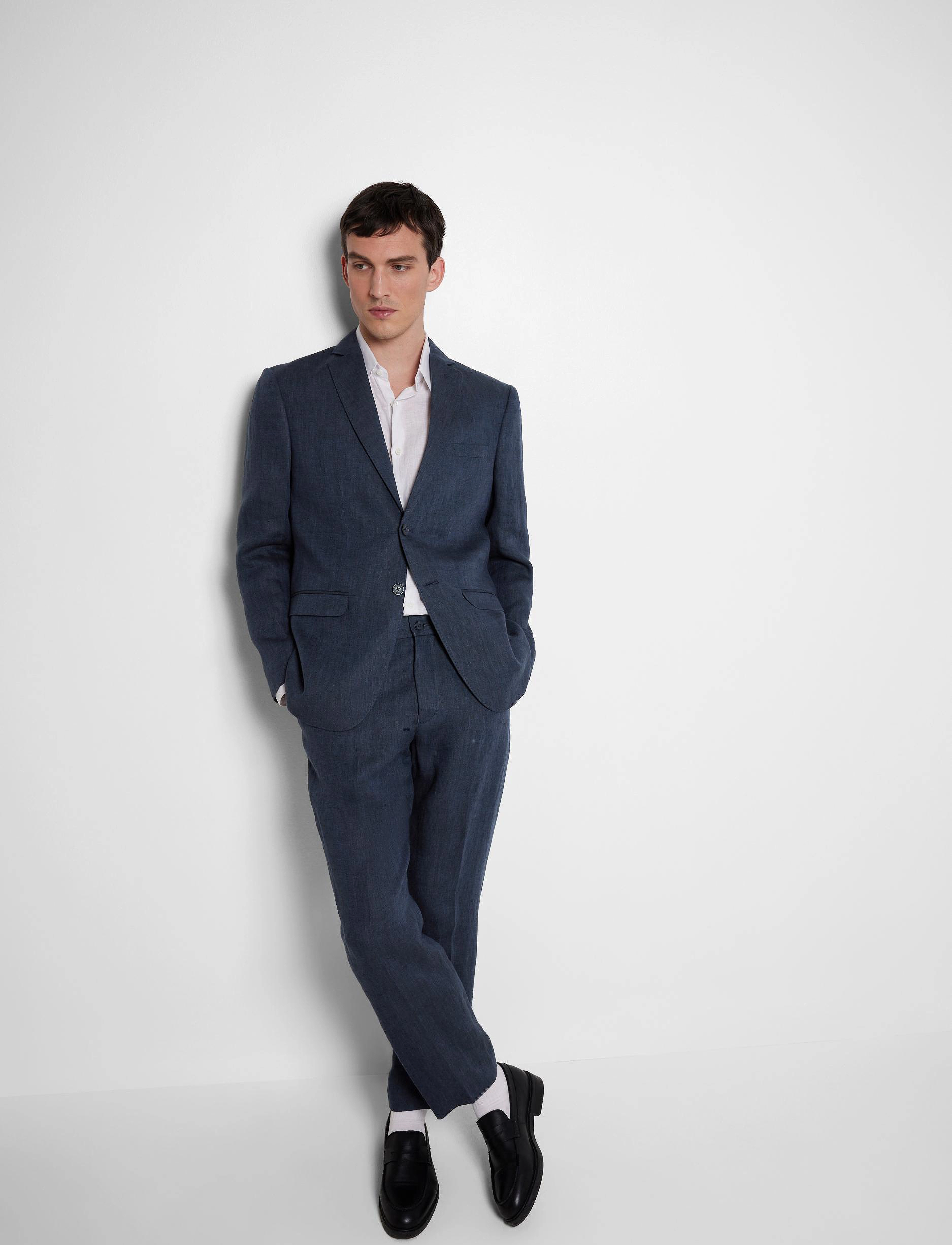 Selected - SLHREGULAR-WILL LINEN TRS NOOS - hørbukser - navy blazer - 4