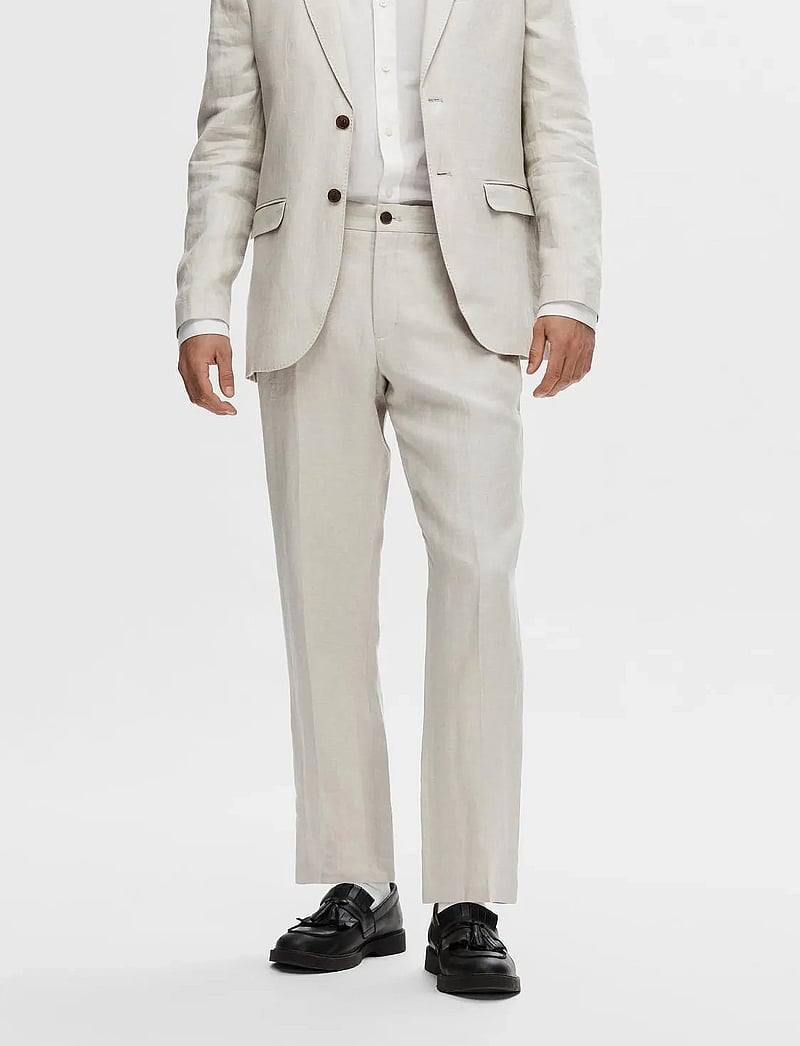 Selected - SLHREGULAR-WILL LINEN TRS NOOS - linne kostymbyxor - sand - 0