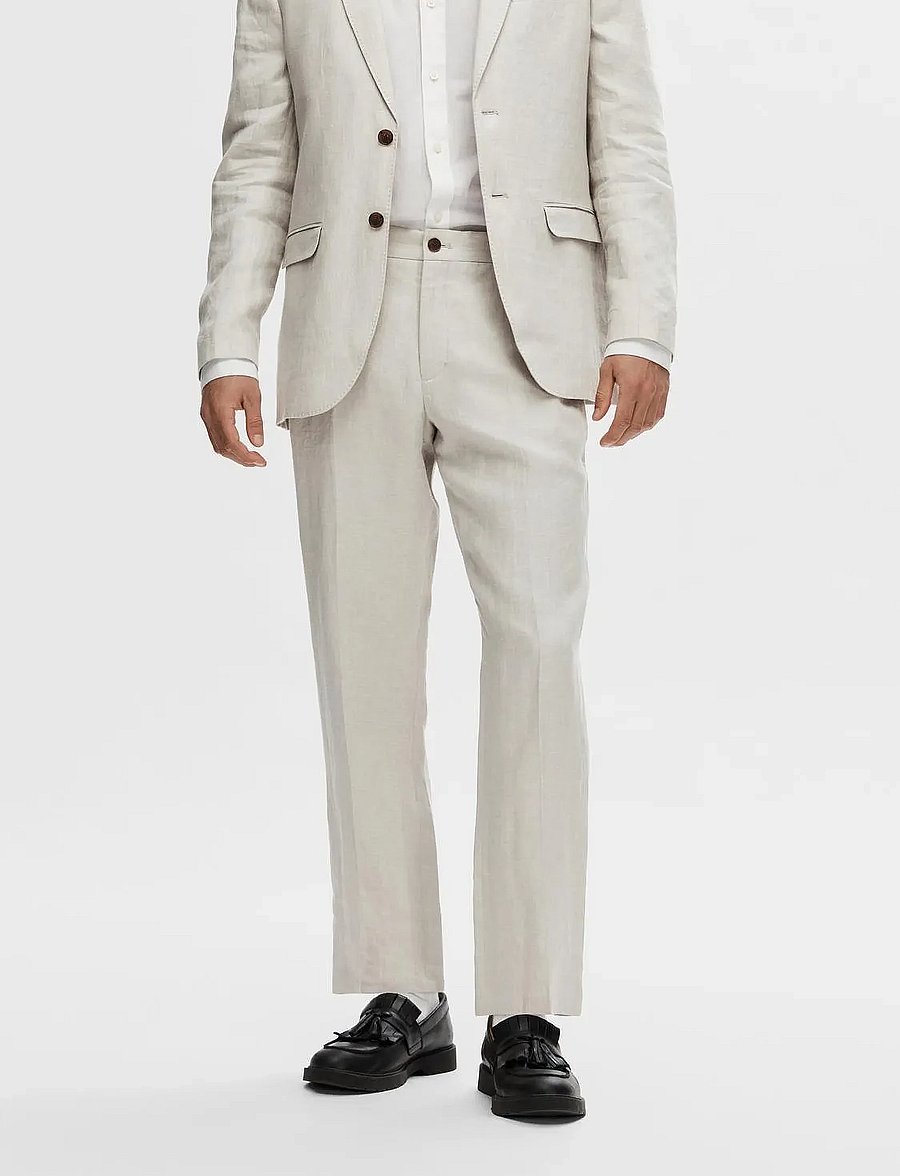 Selected - SLHREGULAR-WILL LINEN TRS NOOS - linne kostymbyxor - sand - 0