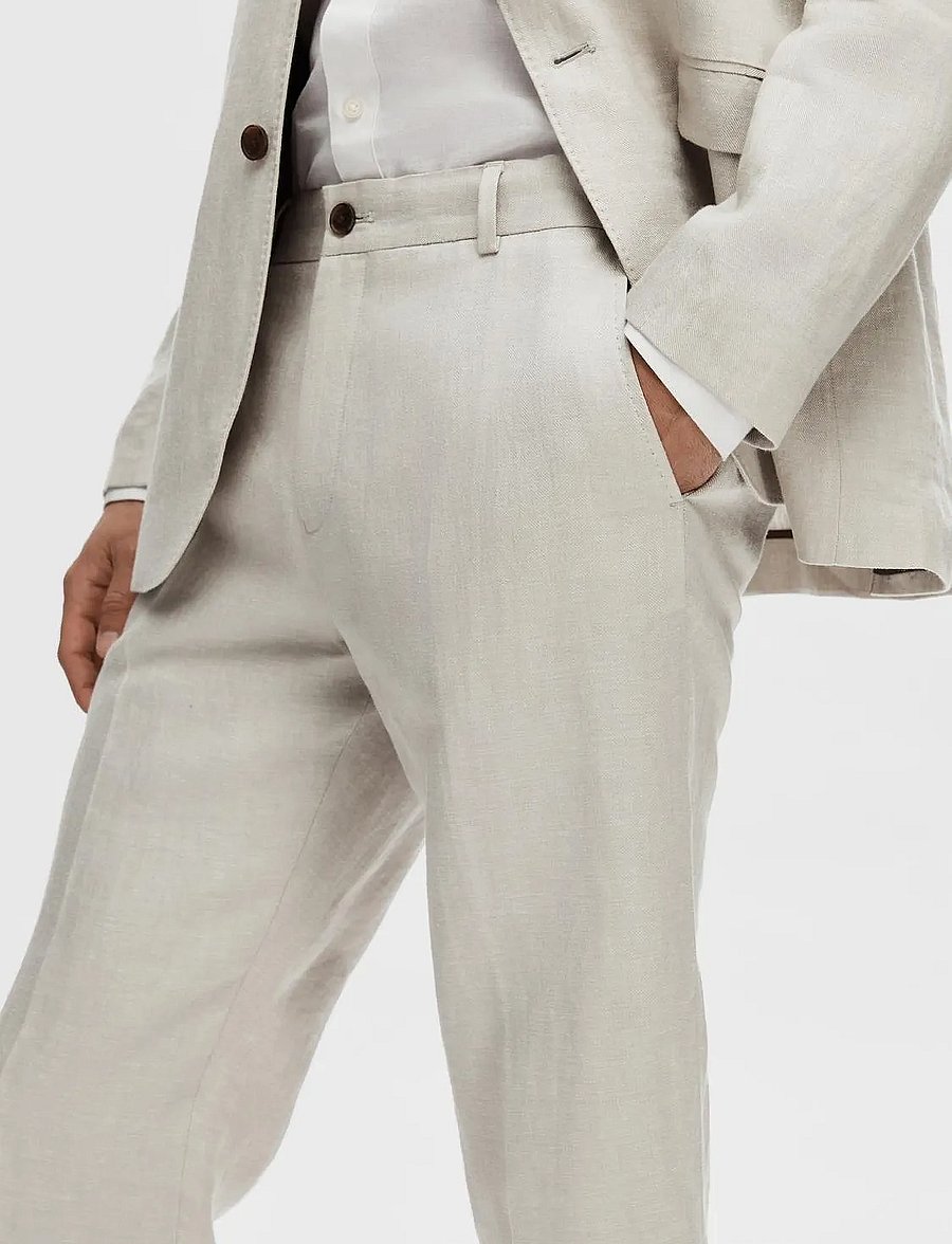 Selected - SLHREGULAR-WILL LINEN TRS NOOS - linne kostymbyxor - sand - 3