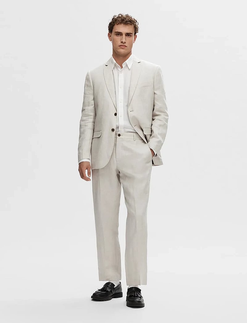 Selected - SLHREGULAR-WILL LINEN TRS NOOS - linne kostymbyxor - sand - 4