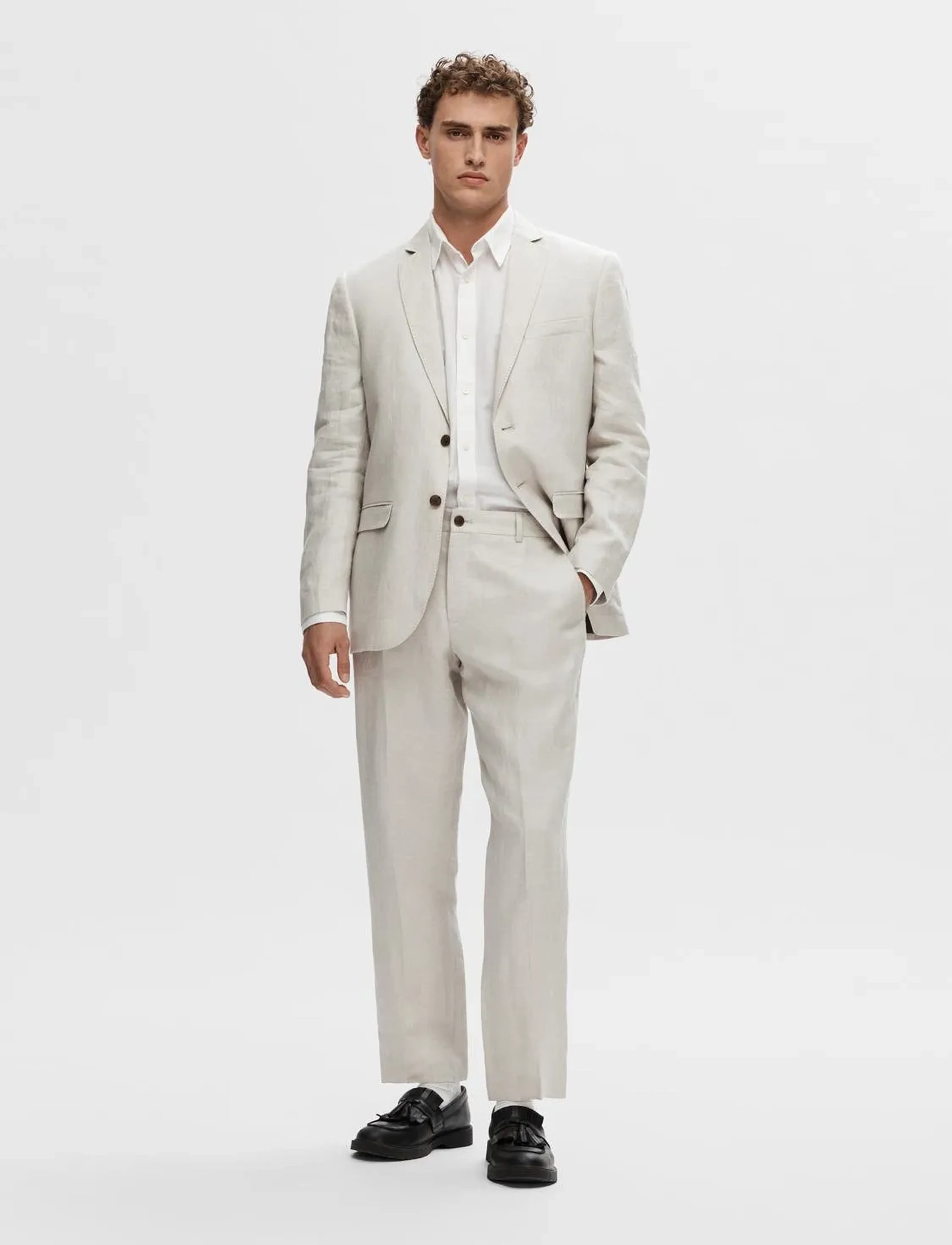 Selected - SLHREGULAR-WILL LINEN TRS NOOS - hørbukser - sand - 4