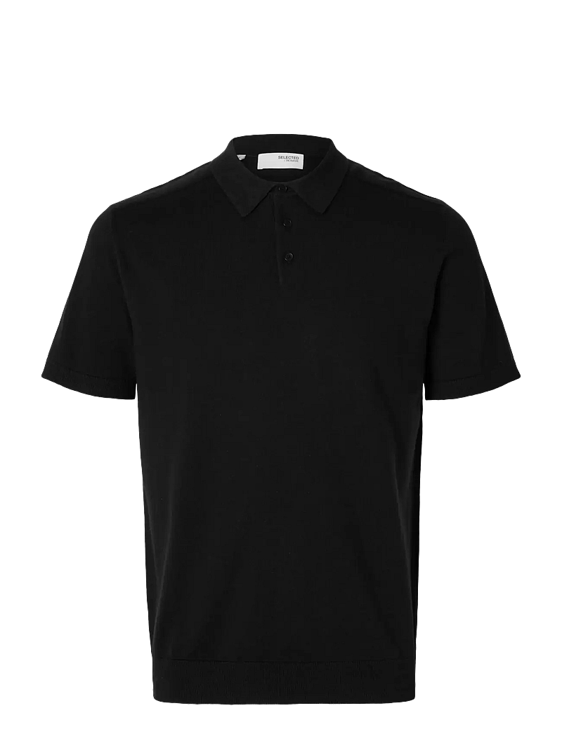 Selected - SLHBERG SS KNIT POLO NOOS - kootud polosärgid - black - 1
