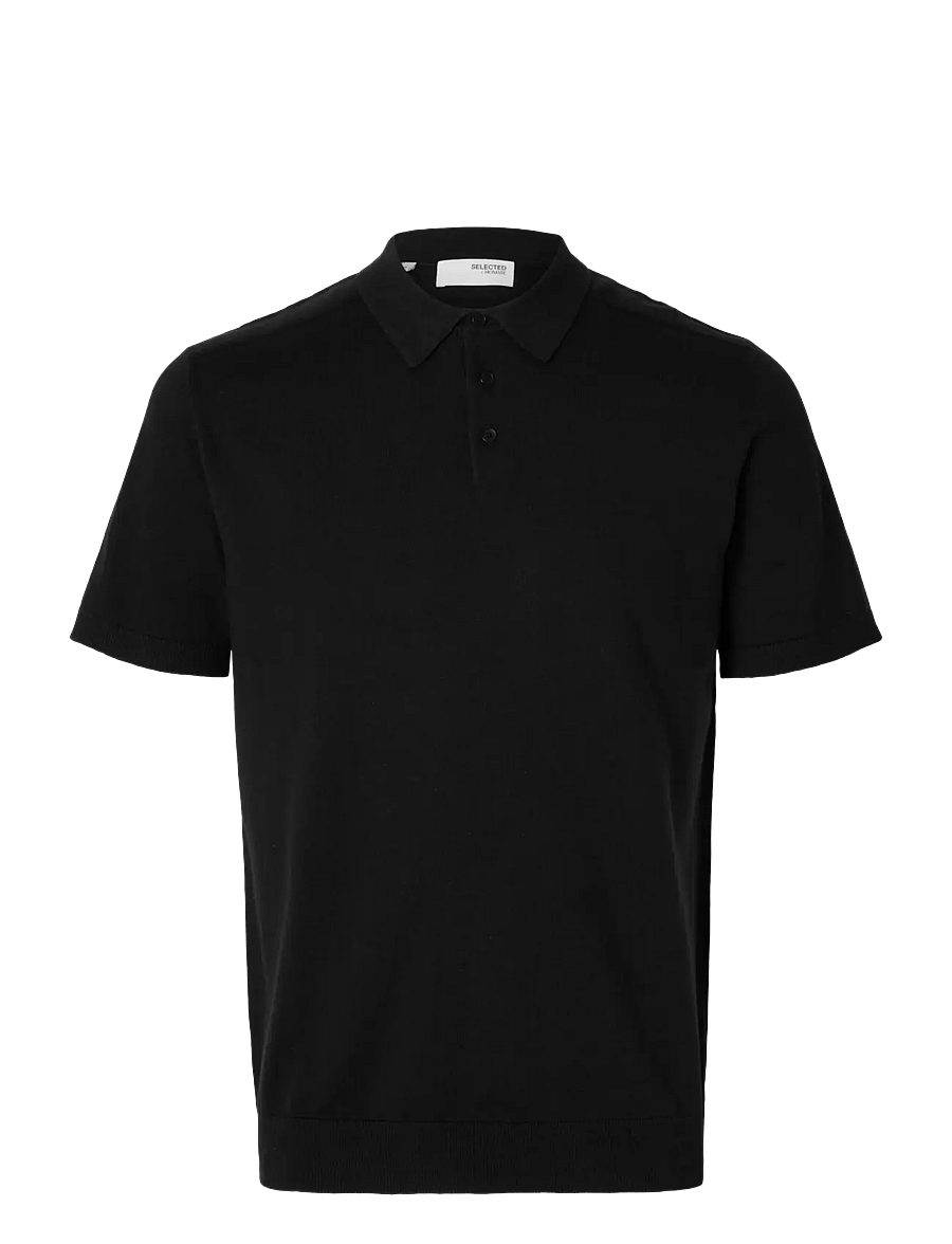 Selected - SLMBERG SS KNIT POLO NOOS - trikotažiniai polo marškinėliai - black - 1