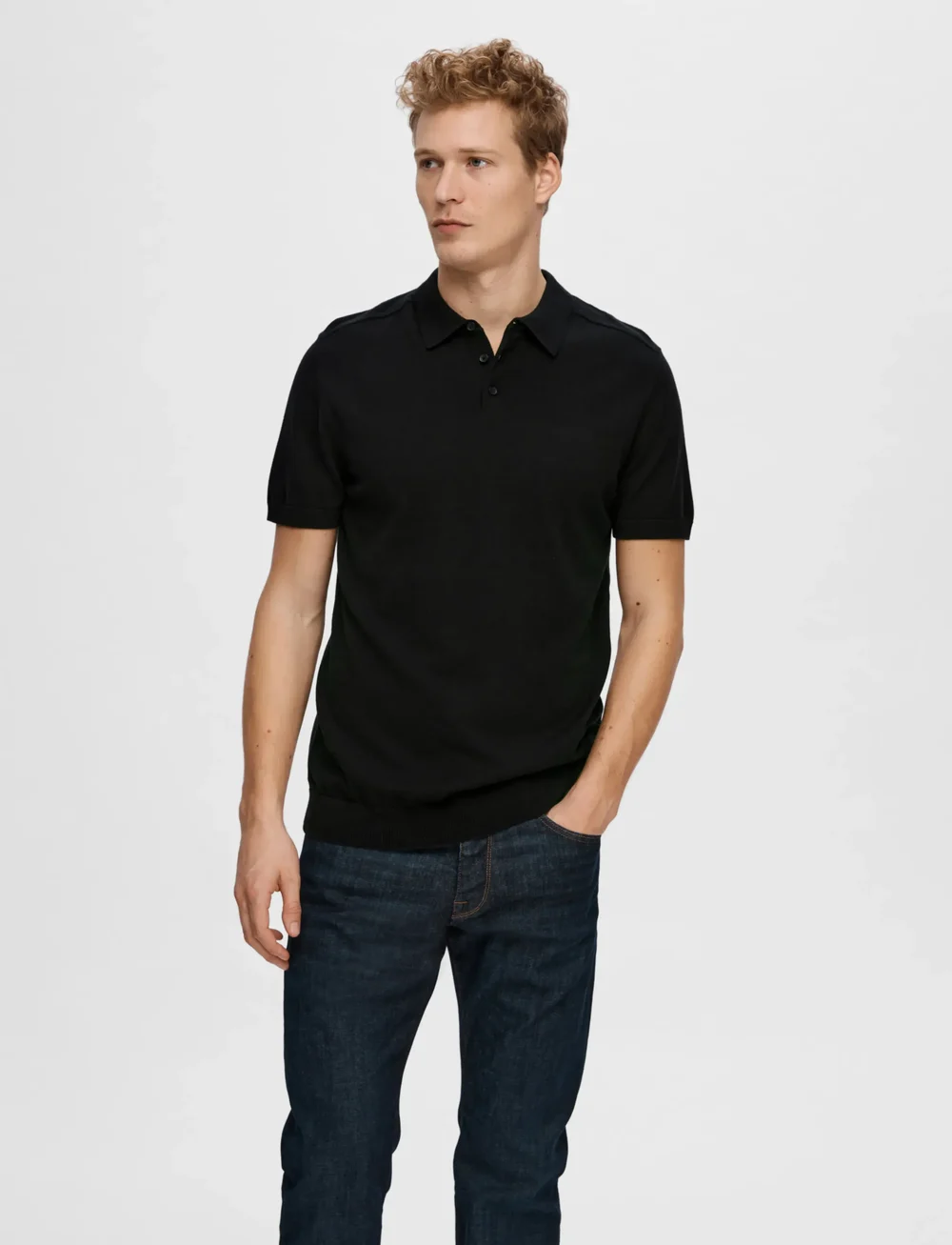 Selected - SLHBERG SS KNIT POLO NOOS - polostrik - black - 0