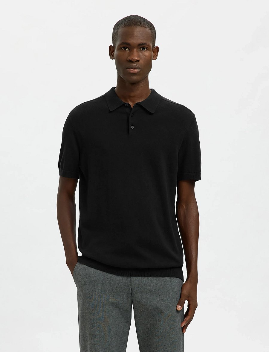 Selected - SLMBERG SS KNIT POLO NOOS - trikotažiniai polo marškinėliai - black - 0