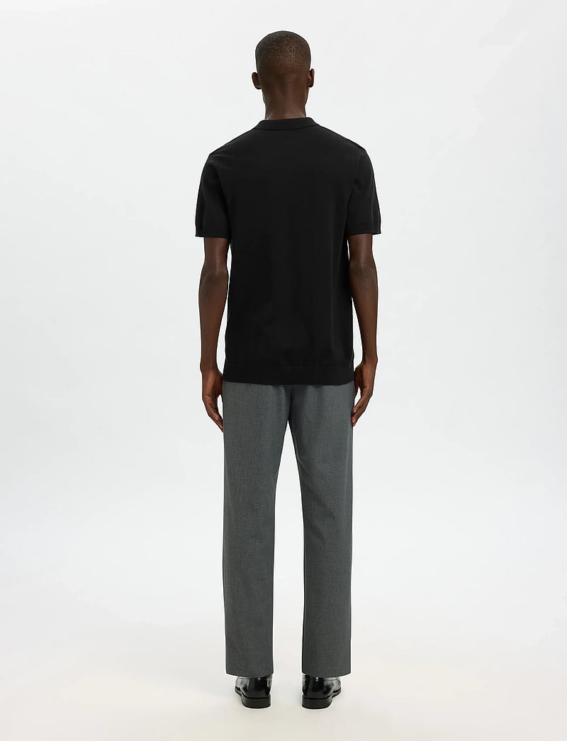 Selected - SLHBERG SS KNIT POLO NOOS - kootud polosärgid - black - 3