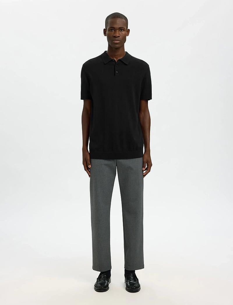 Selected - SLHBERG SS KNIT POLO NOOS - kootud polosärgid - black - 4