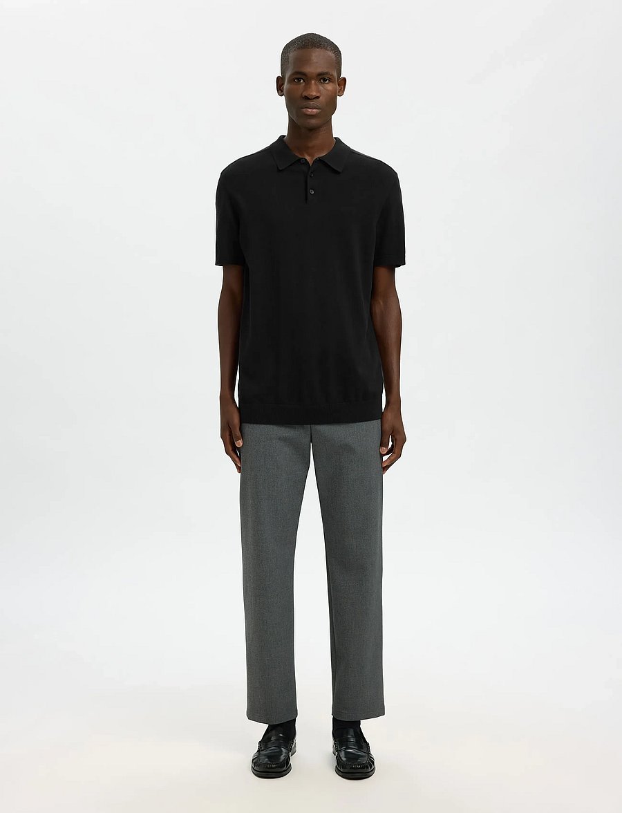 Selected - SLMBERG SS KNIT POLO NOOS - trikotažiniai polo marškinėliai - black - 4