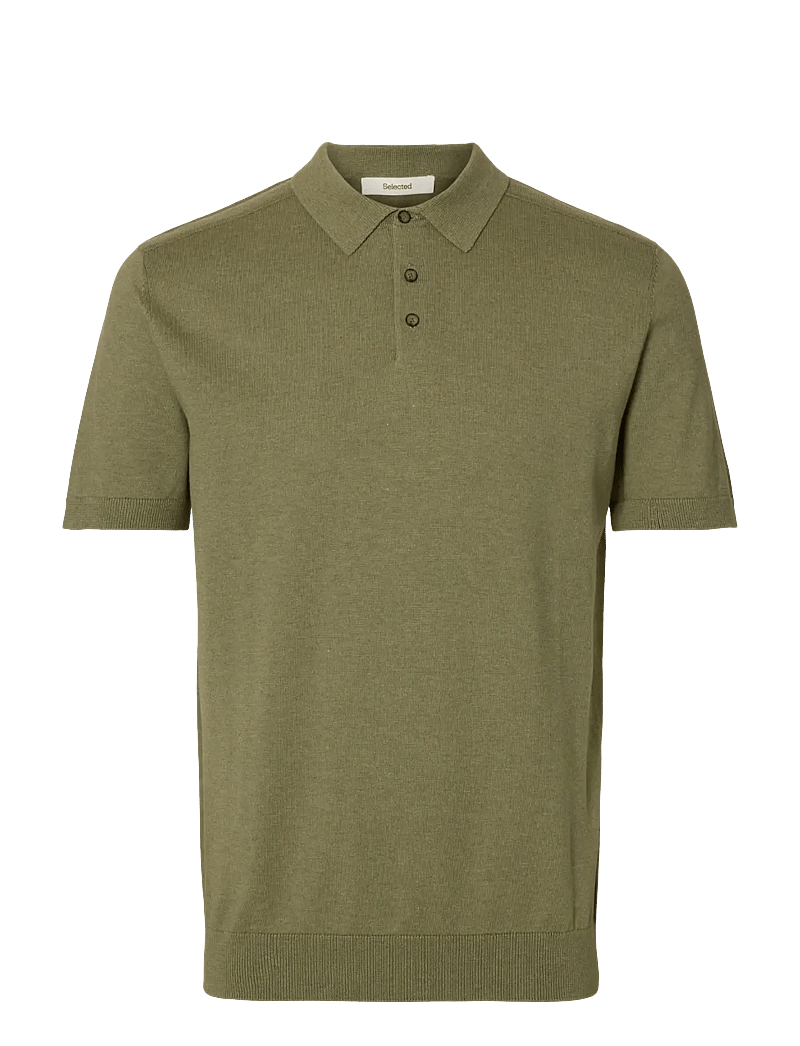Selected - SLHBERG SS KNIT POLO NOOS - knitted polos - deep lichen green - 1