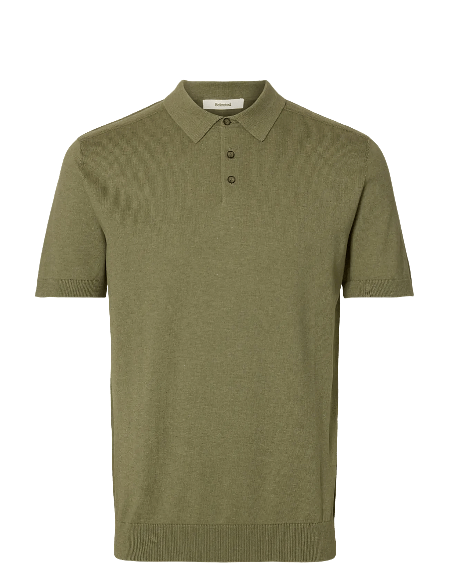 Selected - SLMBERG SS KNIT POLO NOOS - langärmlige strick-polohemden - deep lichen green - 1
