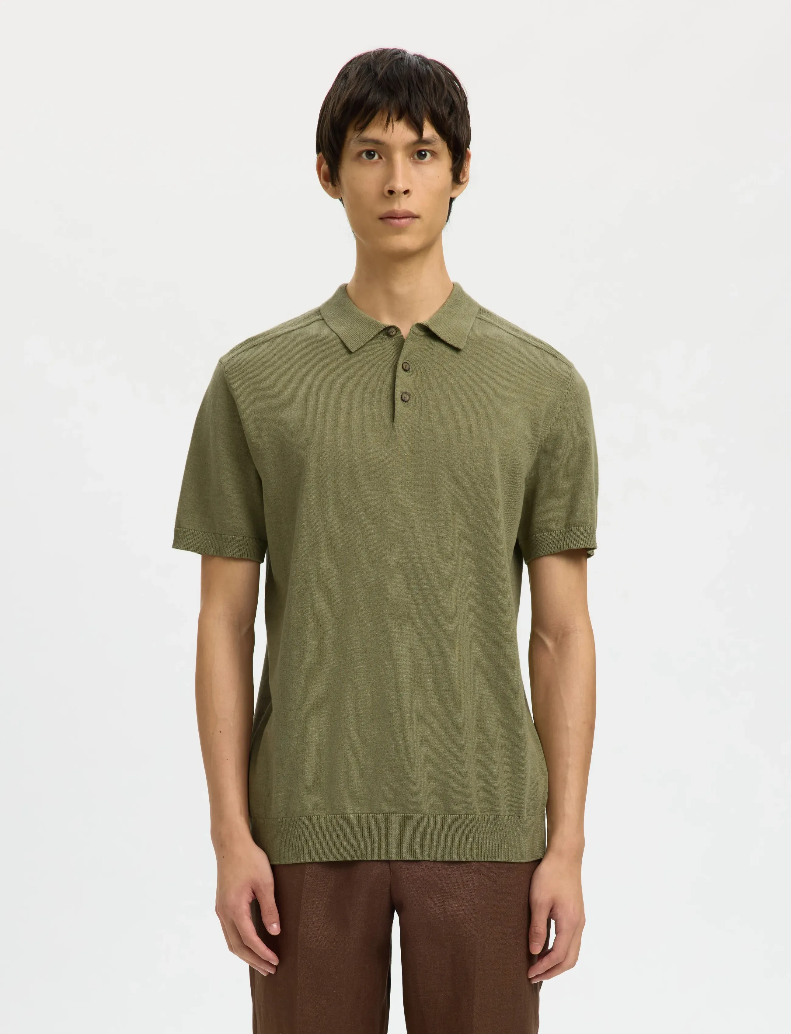 Selected SLHBERG SS KNIT POLO NOOS - Kortärmade stickade pikéer - DEEP LICHEN GREEN / khaki/green