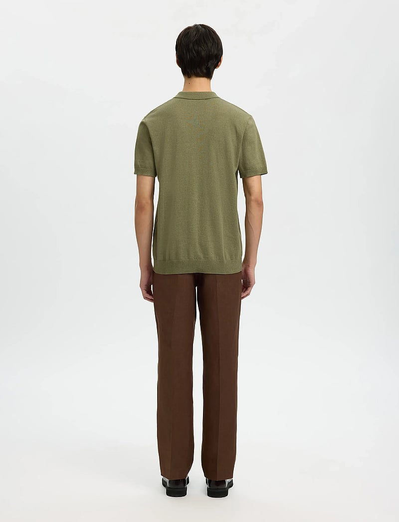 Selected - SLHBERG SS KNIT POLO NOOS - knitted polos - deep lichen green - 2