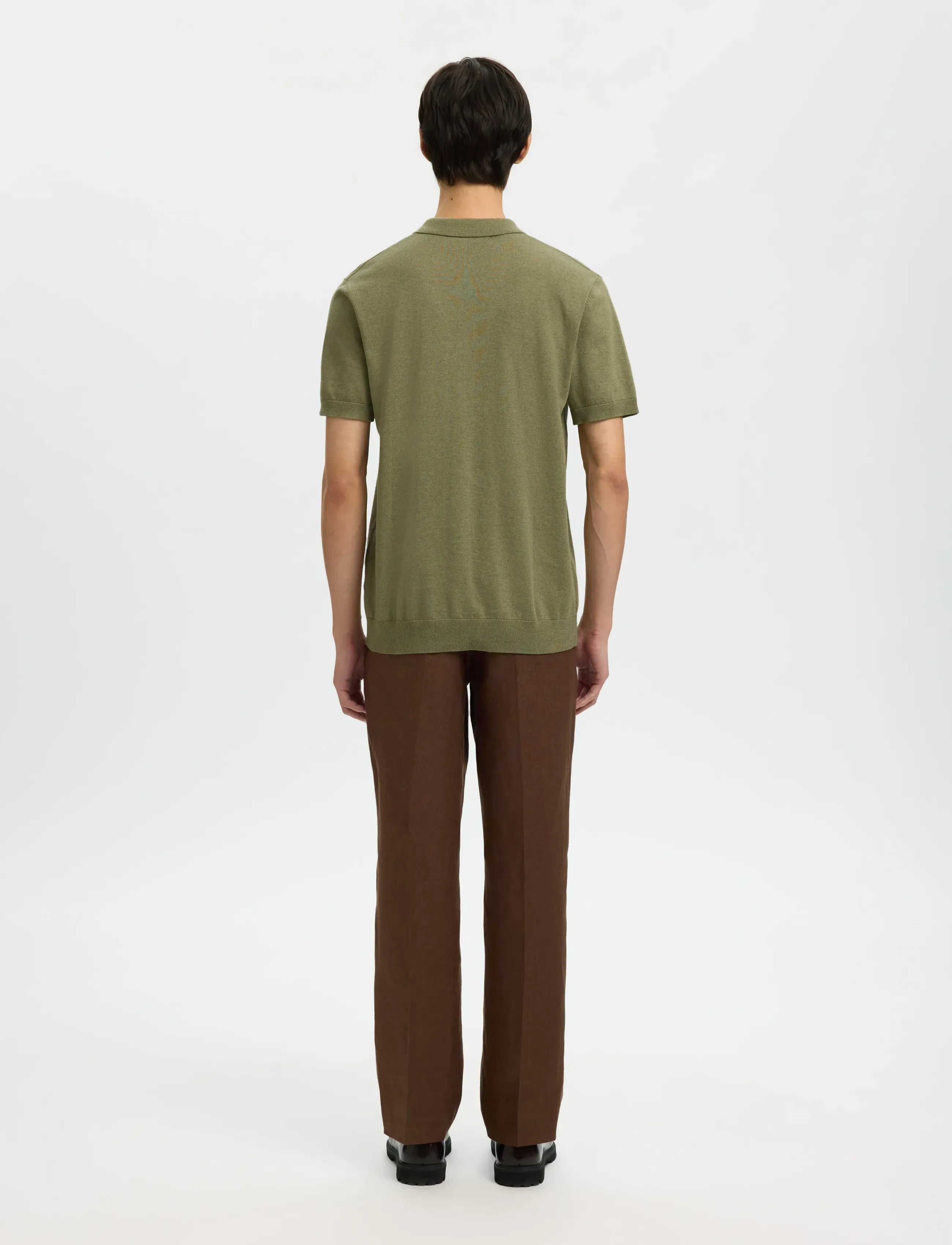 Selected - SLHBERG SS KNIT POLO NOOS - polostrik - deep lichen green - 2