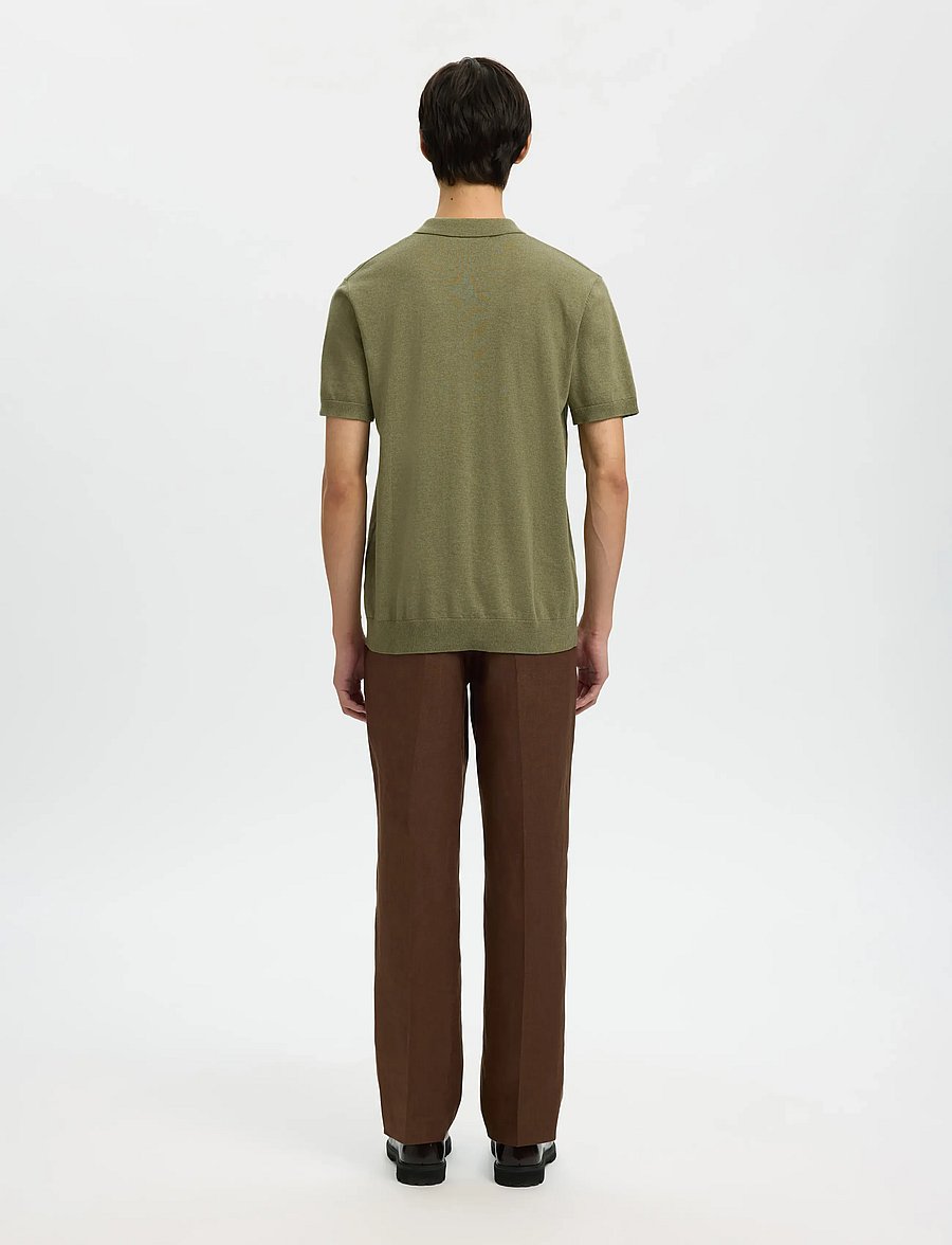 Selected - SLMBERG SS KNIT POLO NOOS - langärmlige strick-polohemden - deep lichen green - 2