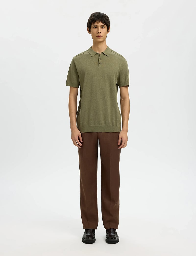Selected - SLHBERG SS KNIT POLO NOOS - knitted polos - deep lichen green - 3