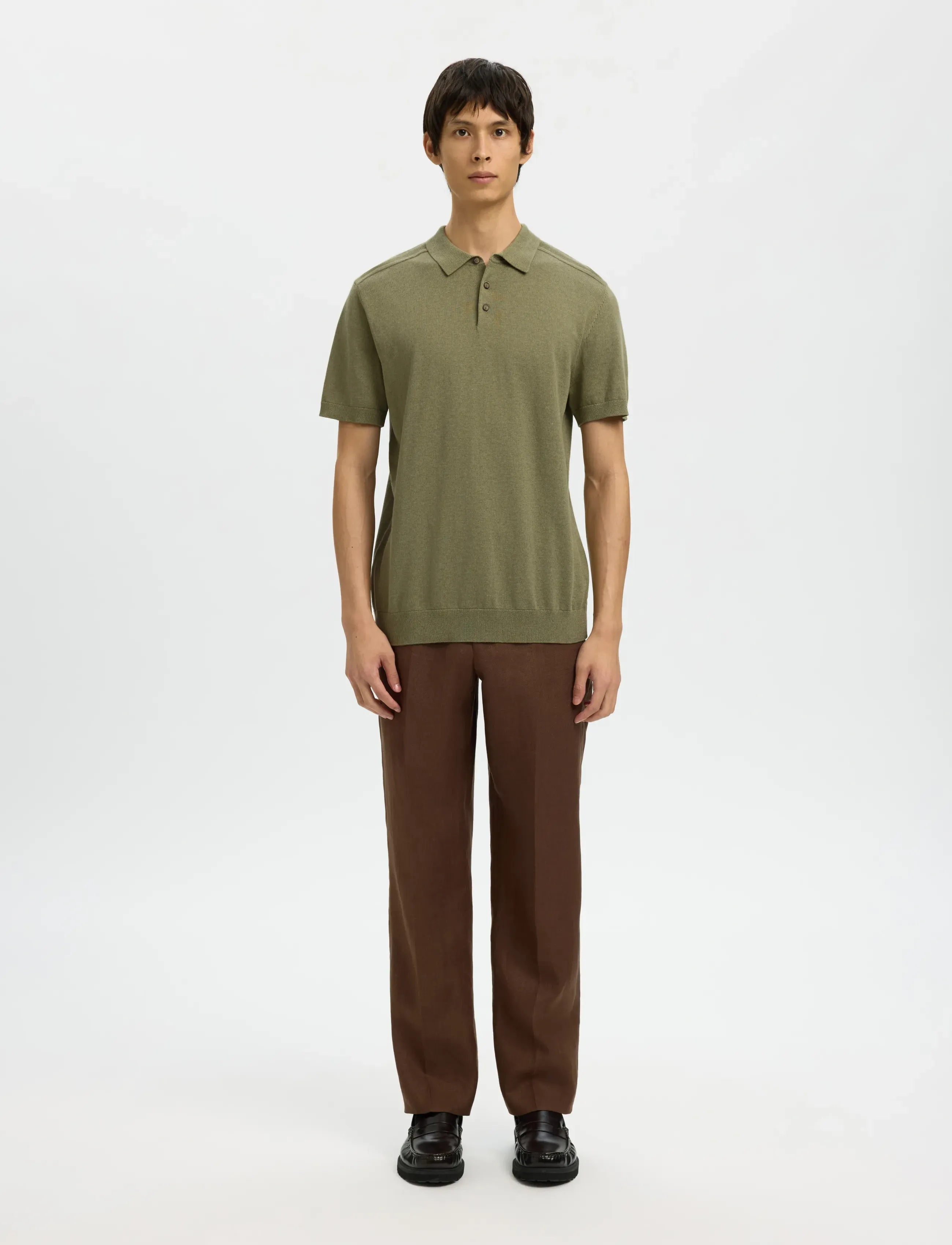 Selected - SLHBERG SS KNIT POLO NOOS - polostrik - deep lichen green - 3