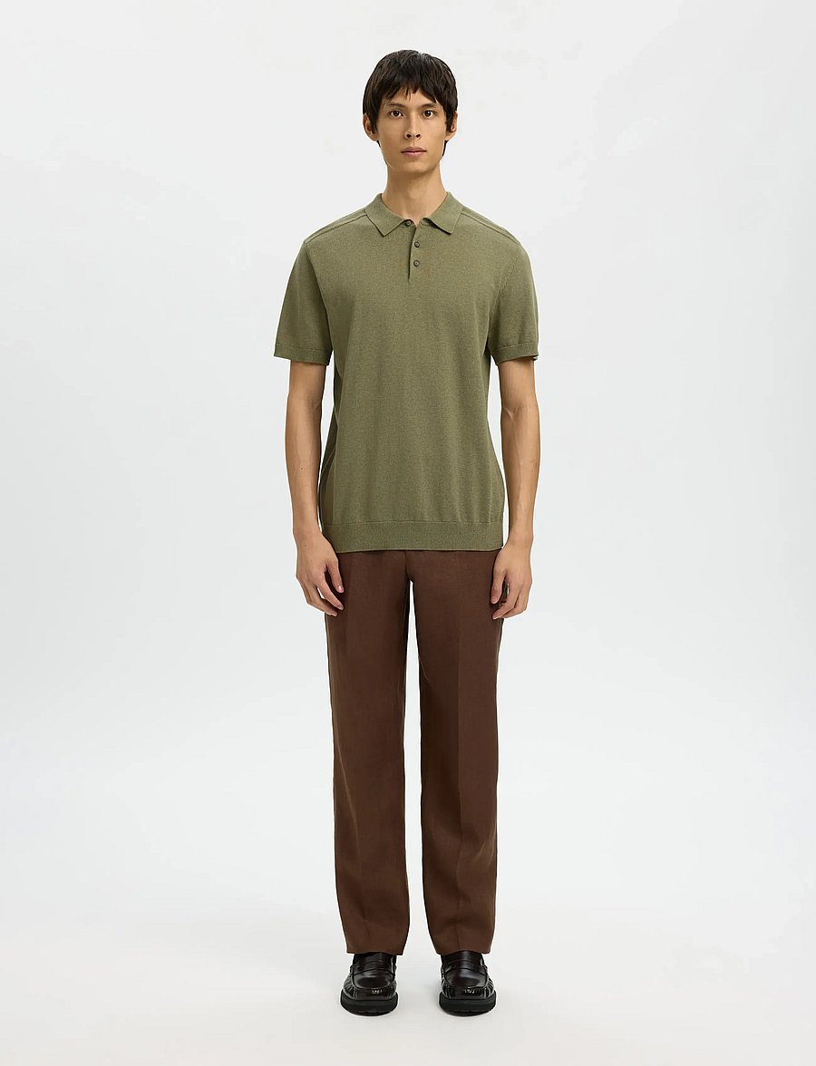 Selected - SLMBERG SS KNIT POLO NOOS - langärmlige strick-polohemden - deep lichen green - 3