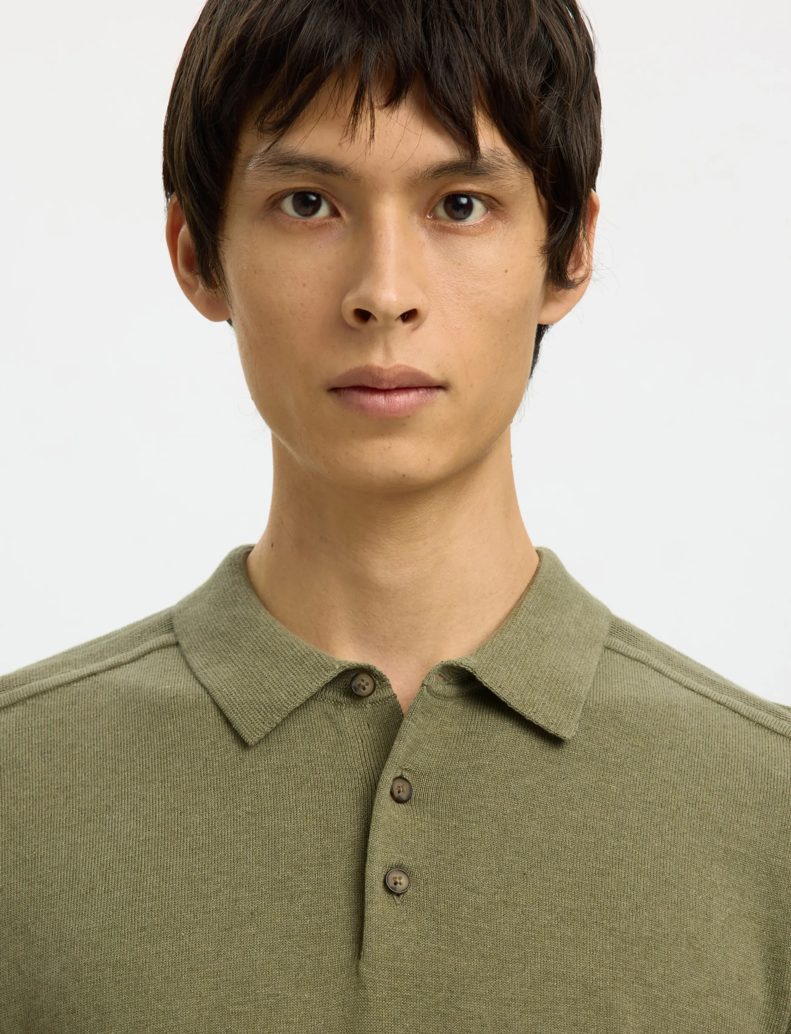Selected - SLHBERG SS KNIT POLO NOOS - polostrik - deep lichen green - 4