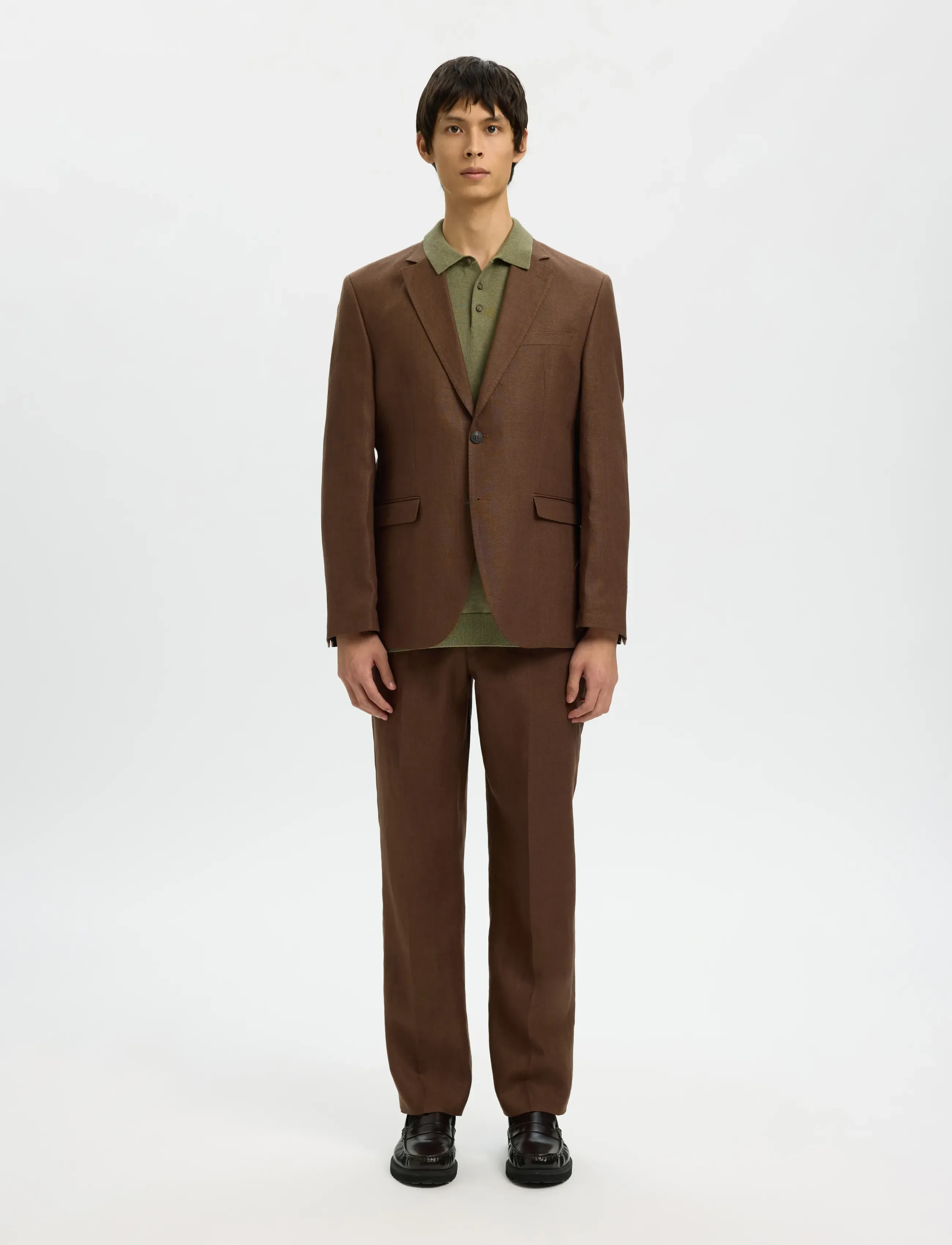 Selected - SLHBERG SS KNIT POLO NOOS - polostrik - deep lichen green - 5