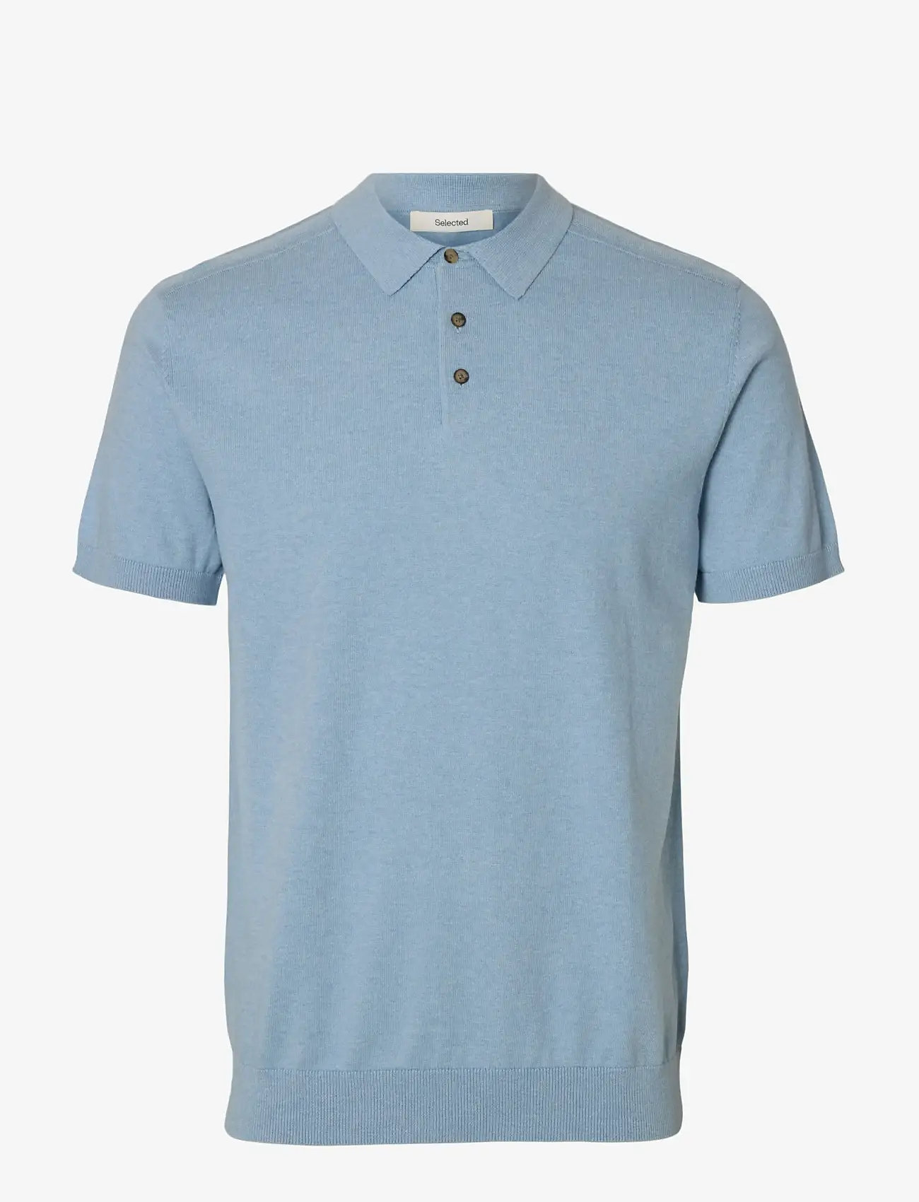 Selected - SLHBERG SS KNIT POLO NOOS - gestrickte polohemden - dusty blue - 1