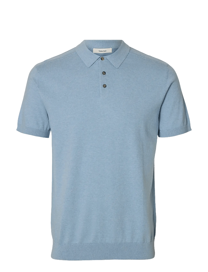 Selected - SLHBERG SS KNIT POLO NOOS - gestrickte polohemden - dusty blue - 1