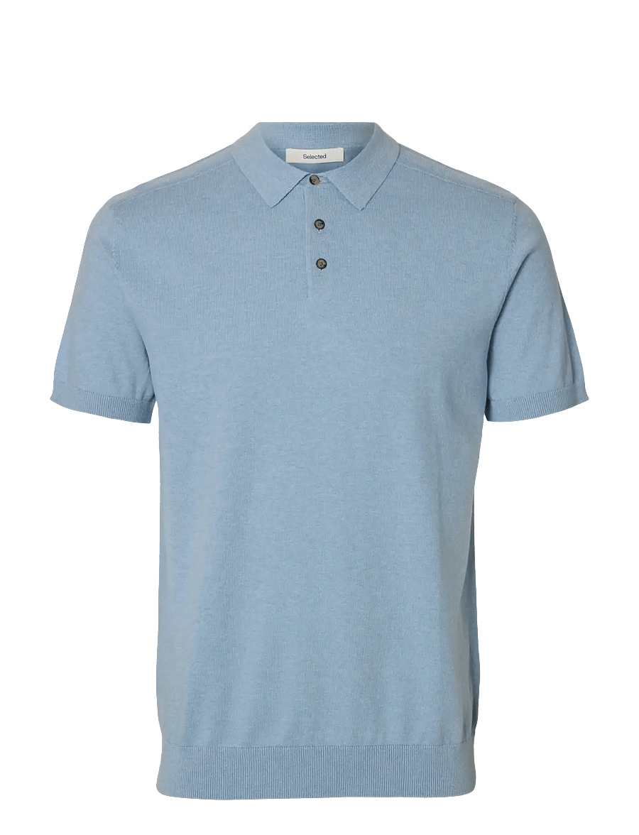 Selected - SLMBERG SS KNIT POLO NOOS - knitted polos - dusty blue - 1