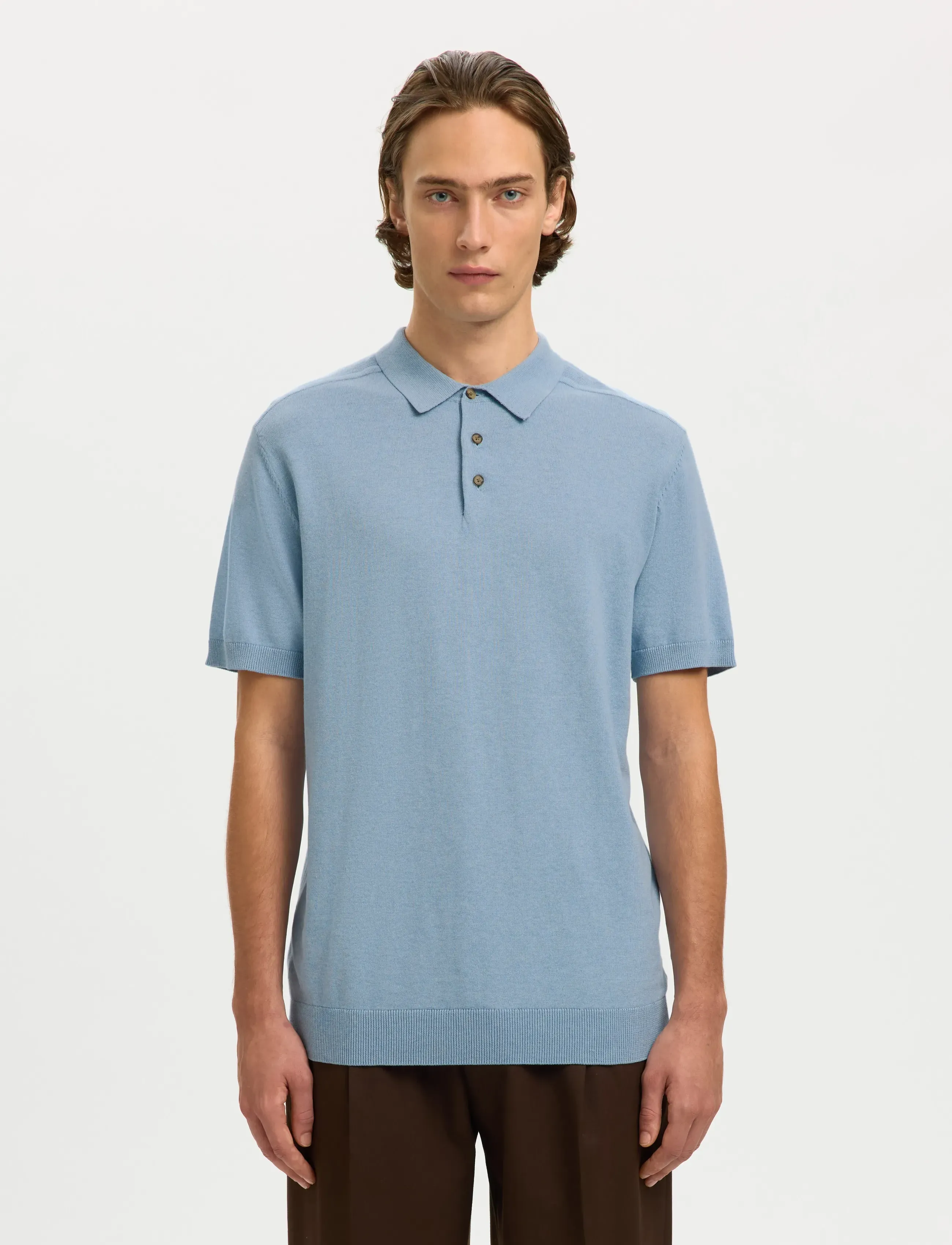 Selected SLMBERG SS KNIT POLO NOOS - Kollektionen - DUSTY BLUE / blue