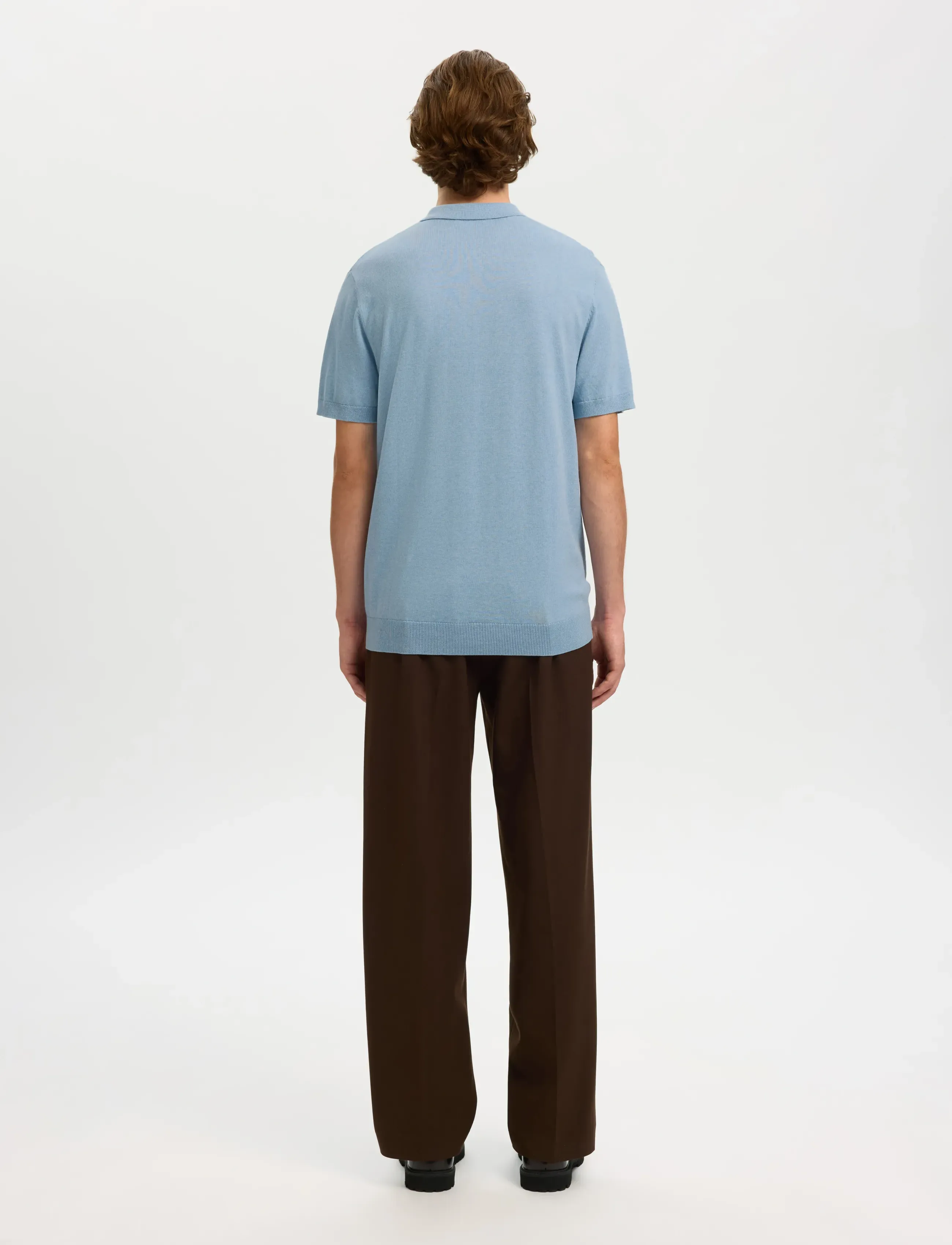 Selected - SLMBERG SS KNIT POLO NOOS - polostrik - dusty blue - 2