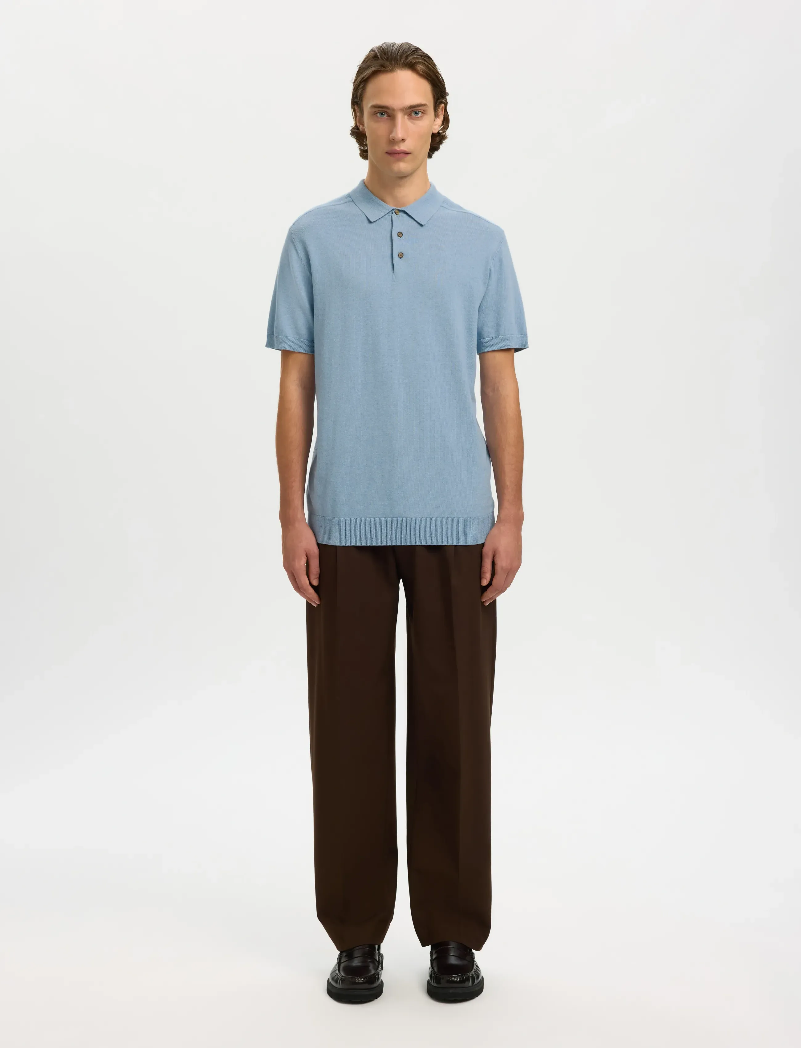 Selected - SLMBERG SS KNIT POLO NOOS - polostrik - dusty blue - 3