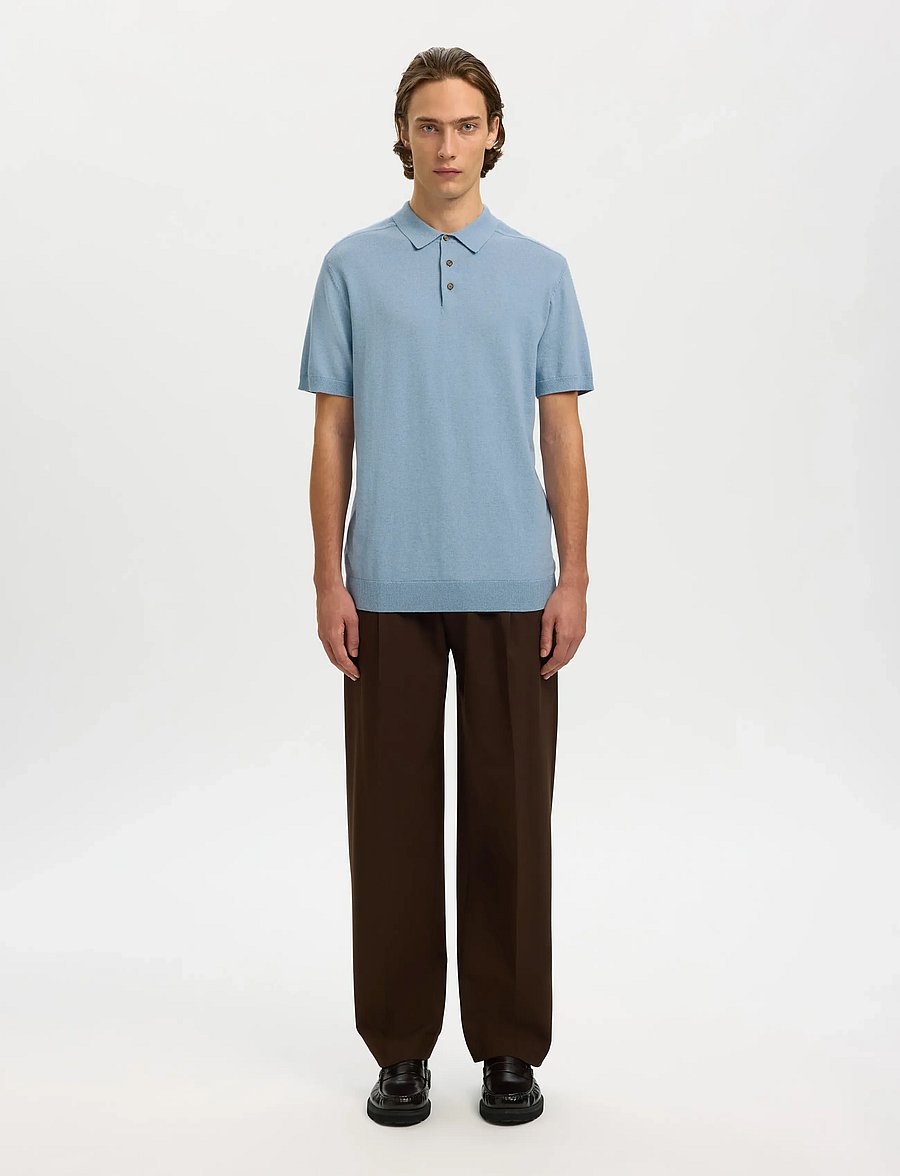 Selected - SLMBERG SS KNIT POLO NOOS - knitted polos - dusty blue - 3