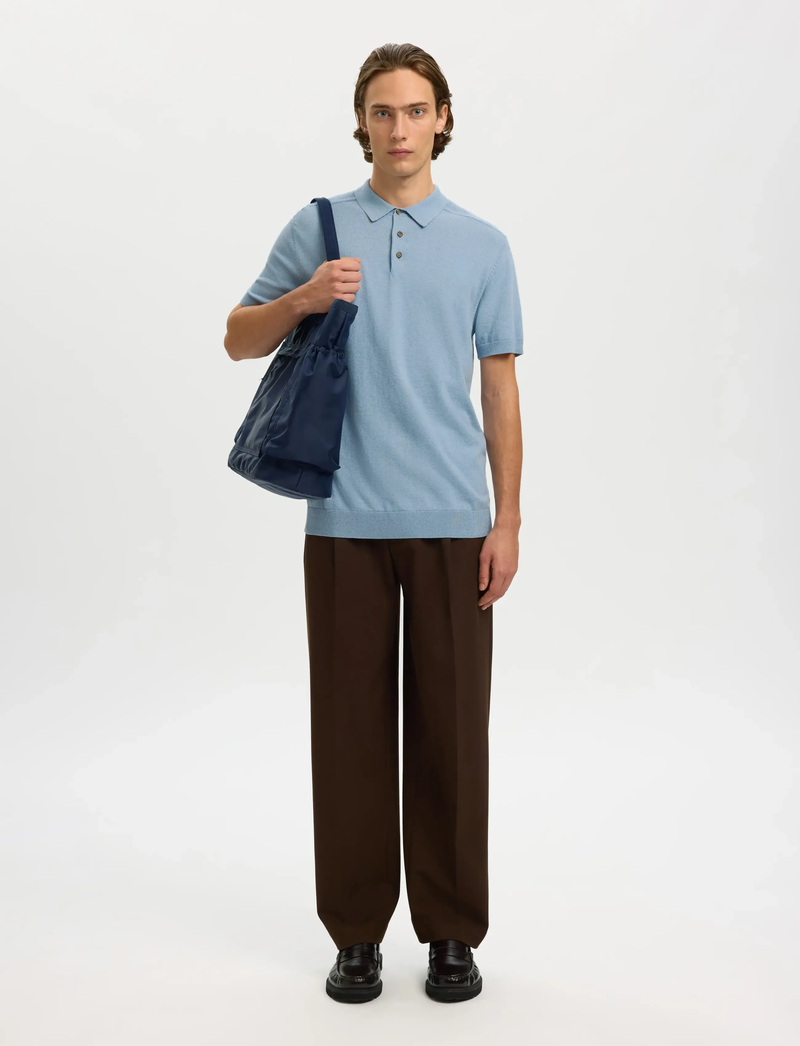 Selected - SLMBERG SS KNIT POLO NOOS - polostrik - dusty blue - 5