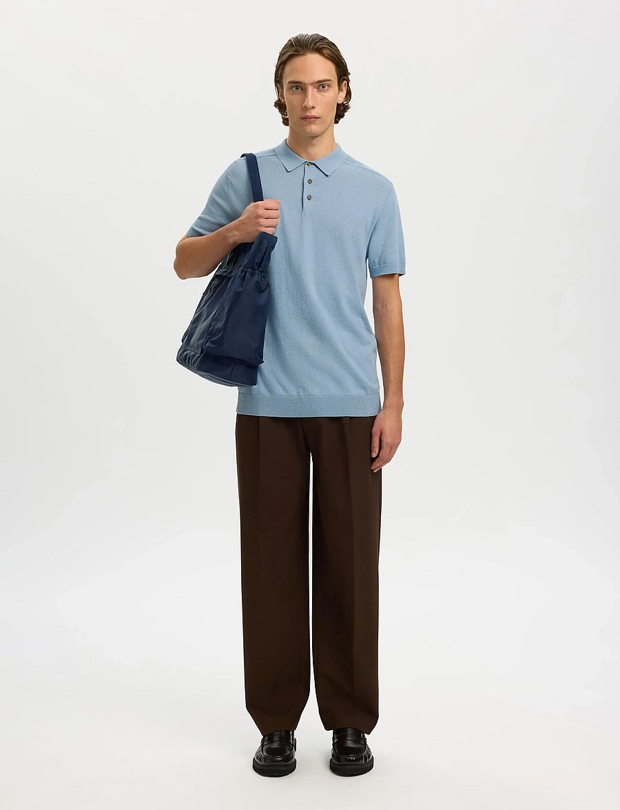 Selected - SLMBERG SS KNIT POLO NOOS - knitted polos - dusty blue - 5