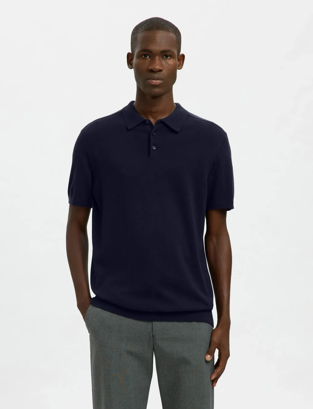 Selected - SLHBERG SS KNIT POLO NOOS - knitted polos - navy blazer - 0