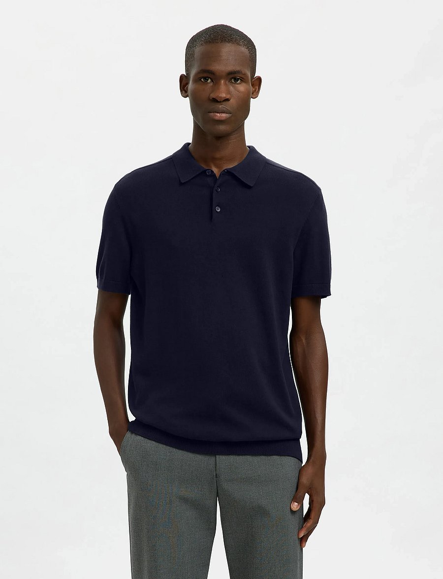 Selected - SLMBERG SS KNIT POLO NOOS - trikotažiniai polo marškinėliai - navy blazer - 0