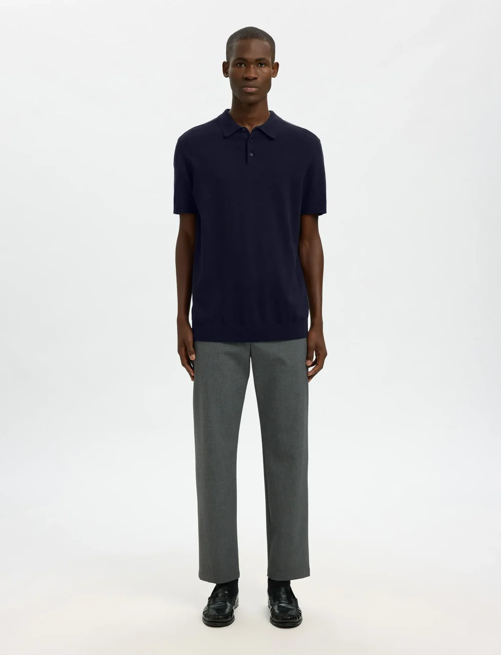 Selected - SLHBERG SS KNIT POLO NOOS - knitted polos - navy blazer - 3