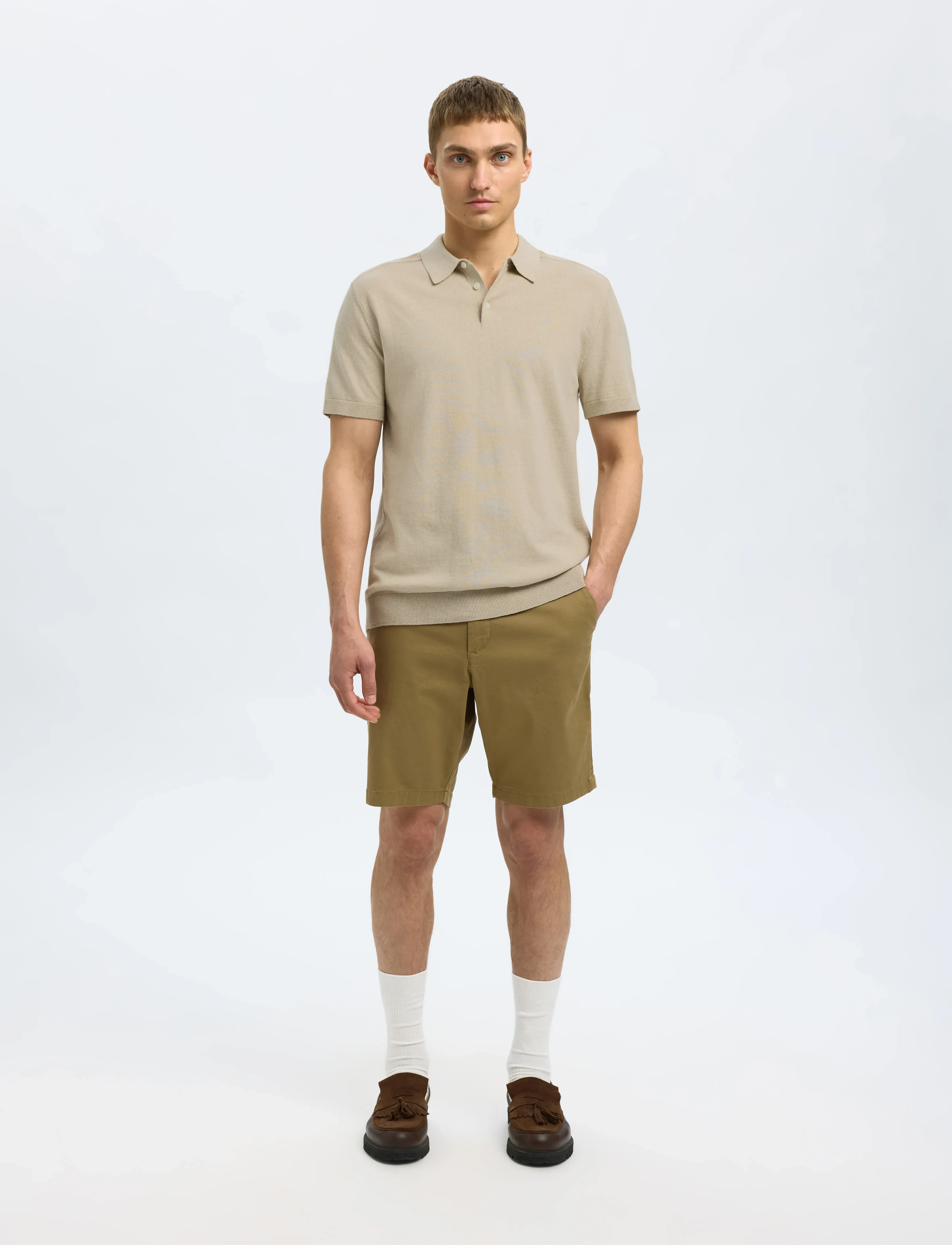 Selected - SLMBERG SS KNIT POLO NOOS - laveste priser - oatmeal - 3
