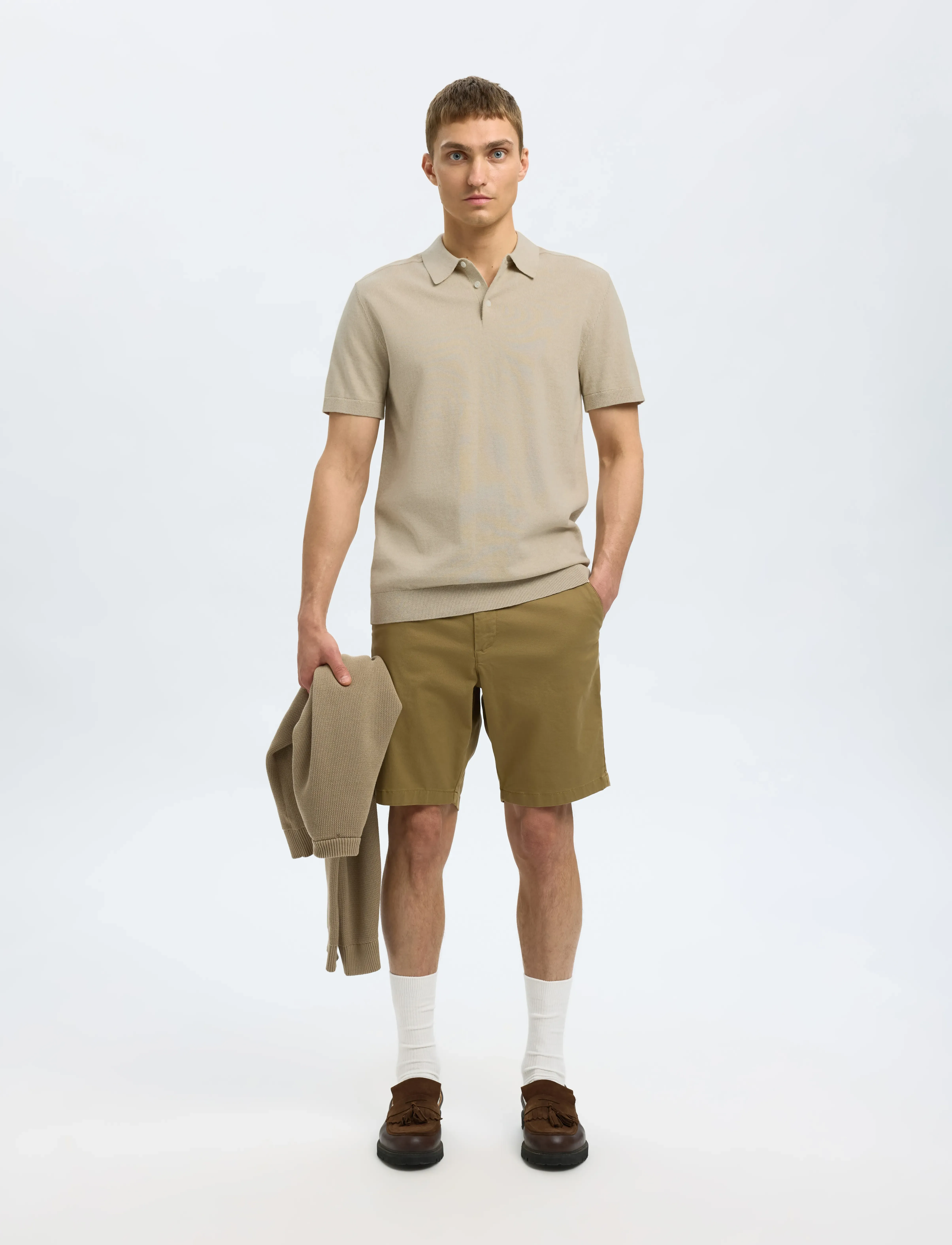 Selected - SLMBERG SS KNIT POLO NOOS - laveste priser - oatmeal - 5