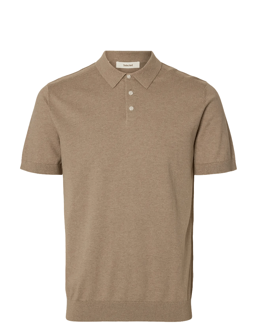 Selected - SLMBERG SS KNIT POLO NOOS - knitted polos - savannah tan - 1
